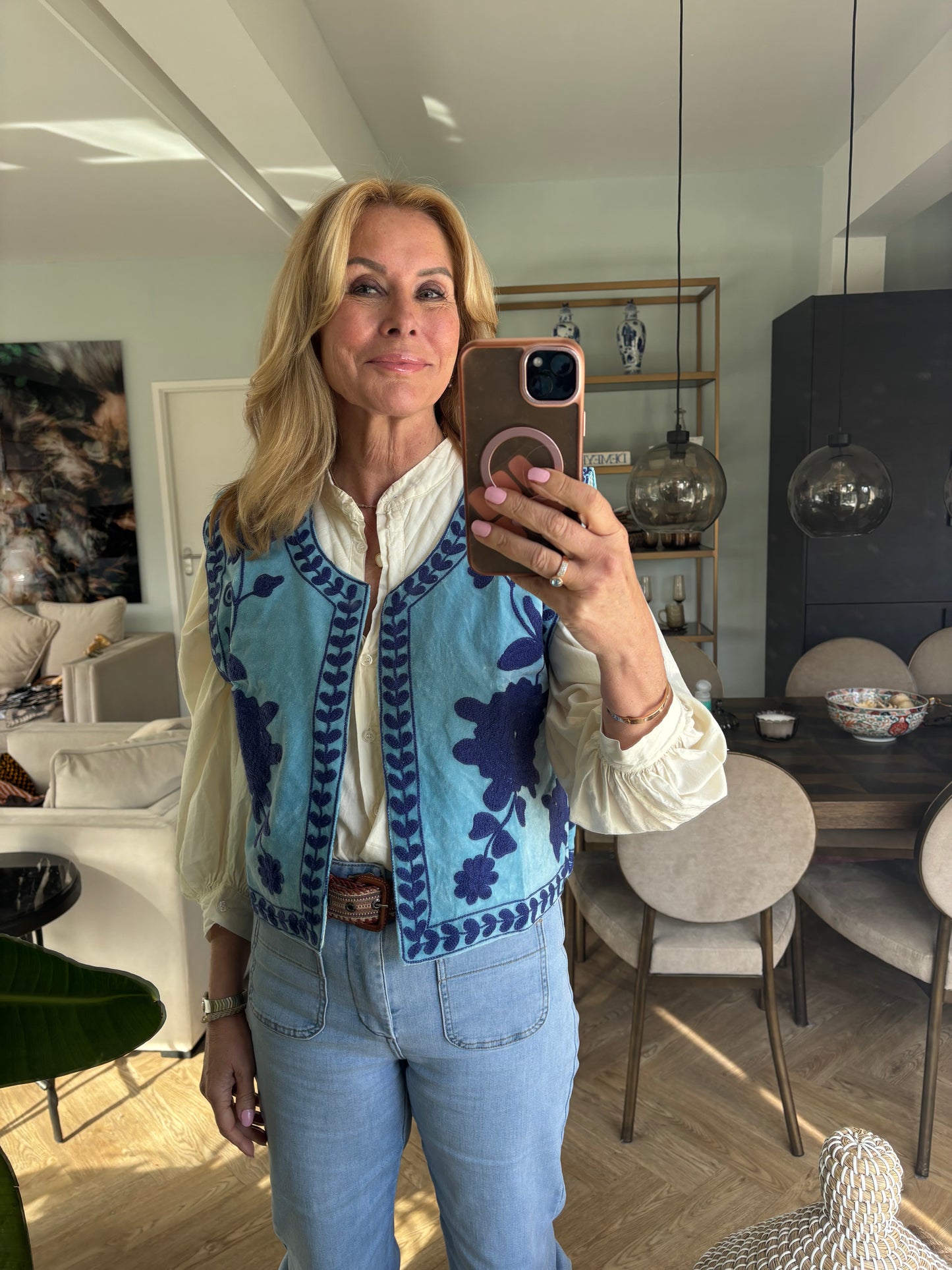 Gilet fluweel licht blauw