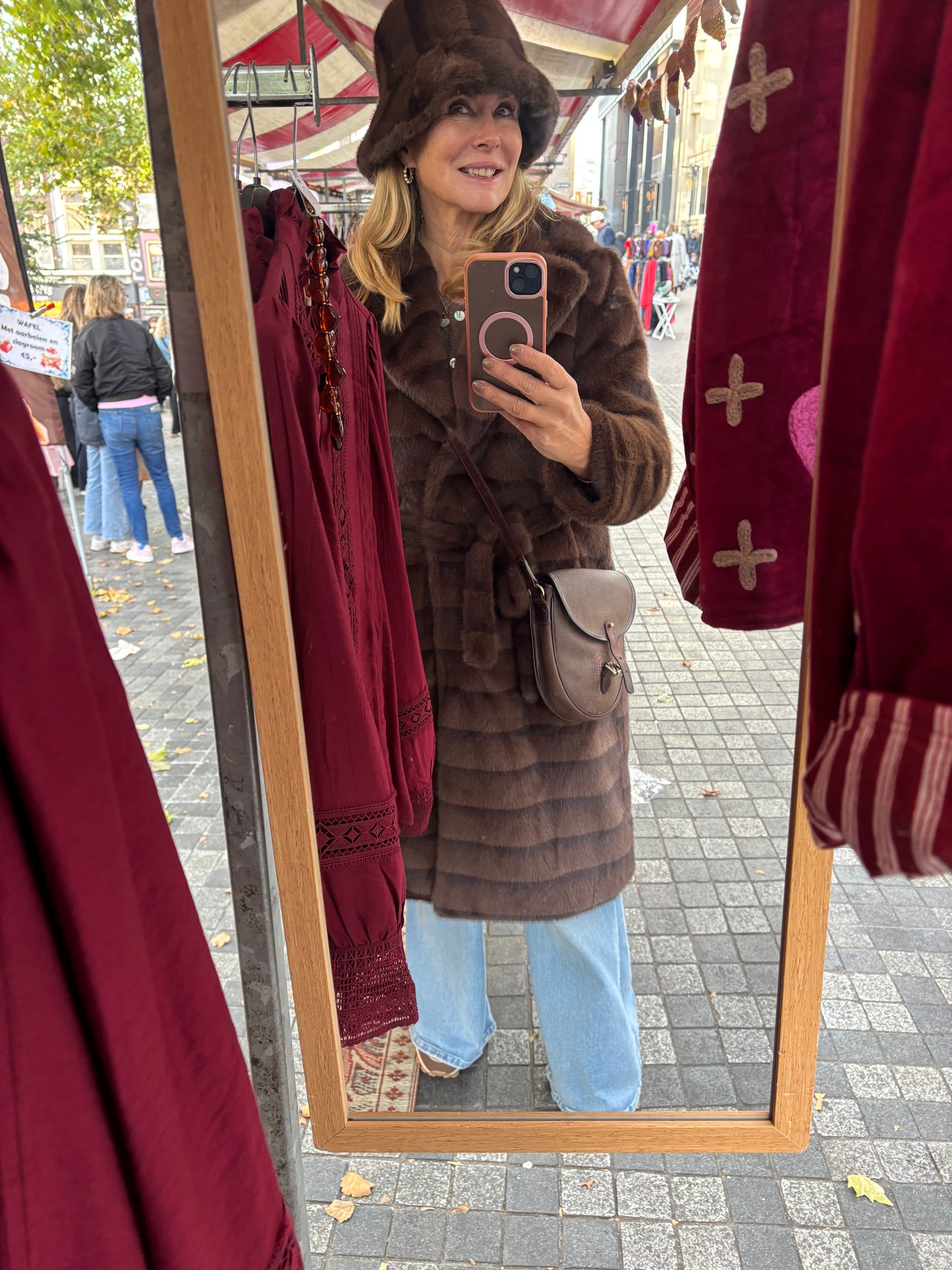 Jas fake fur bruin streep lang