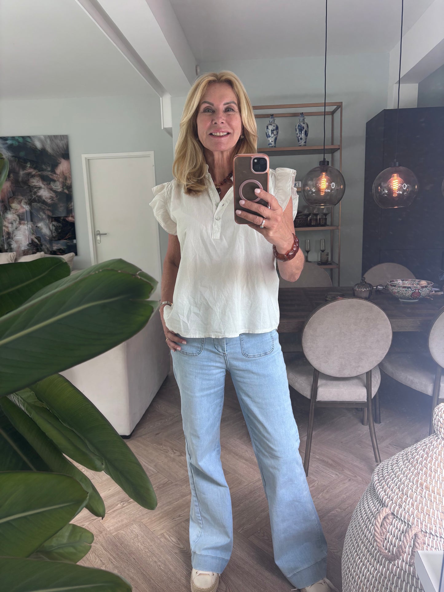 Blouse v hals ecru roesel