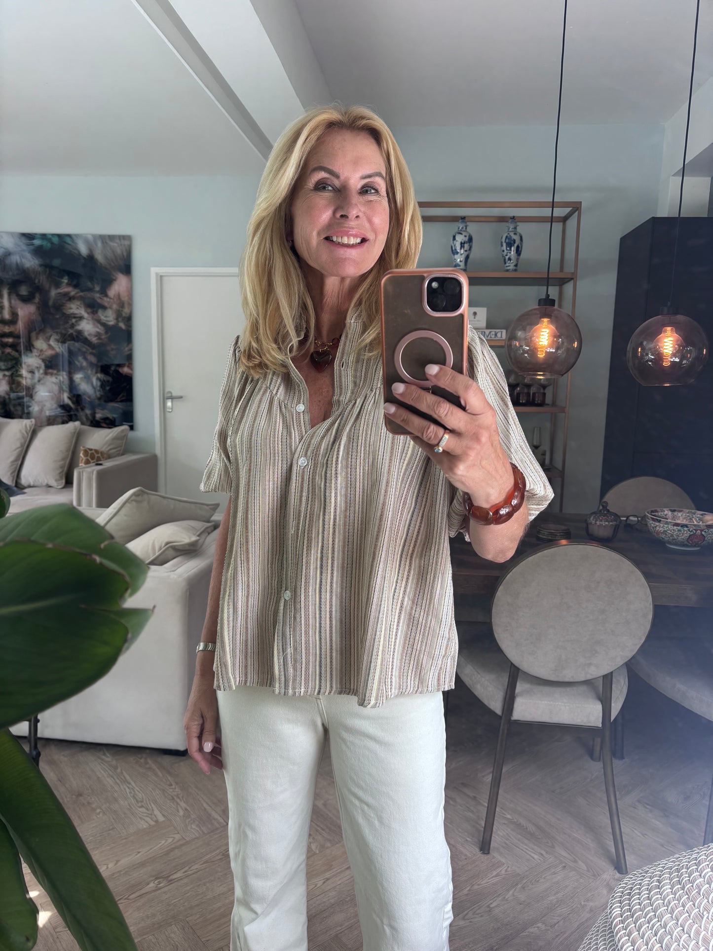 Blouse streep ecru