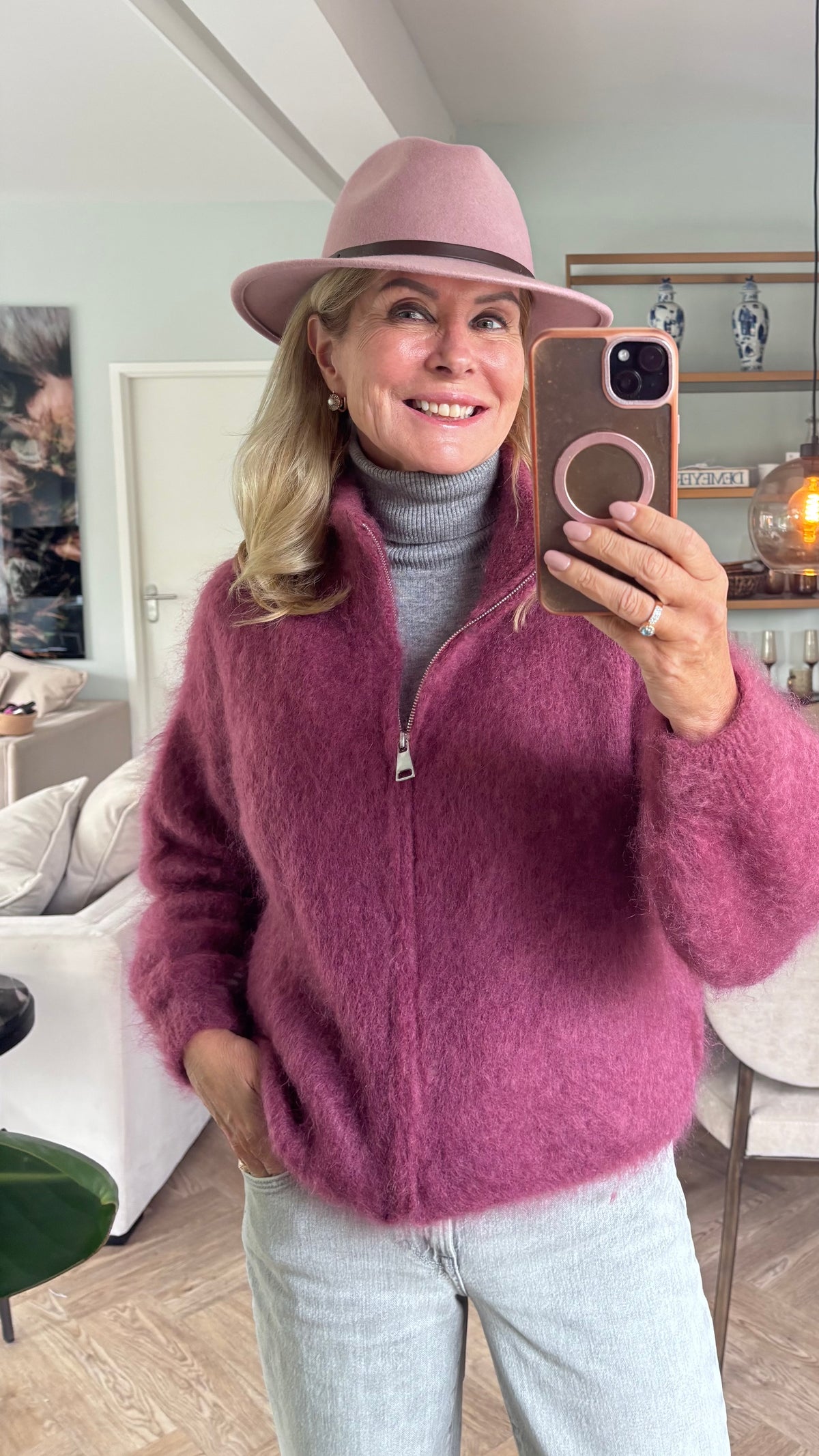 Mohair vest framboos