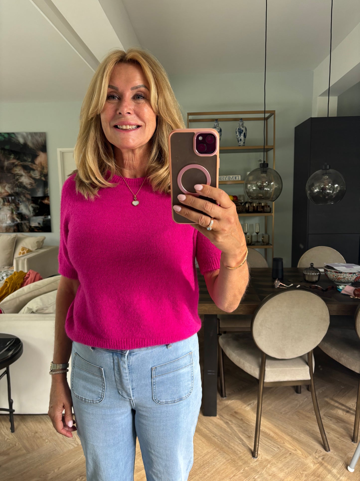 Trui fuchsia korte mouw