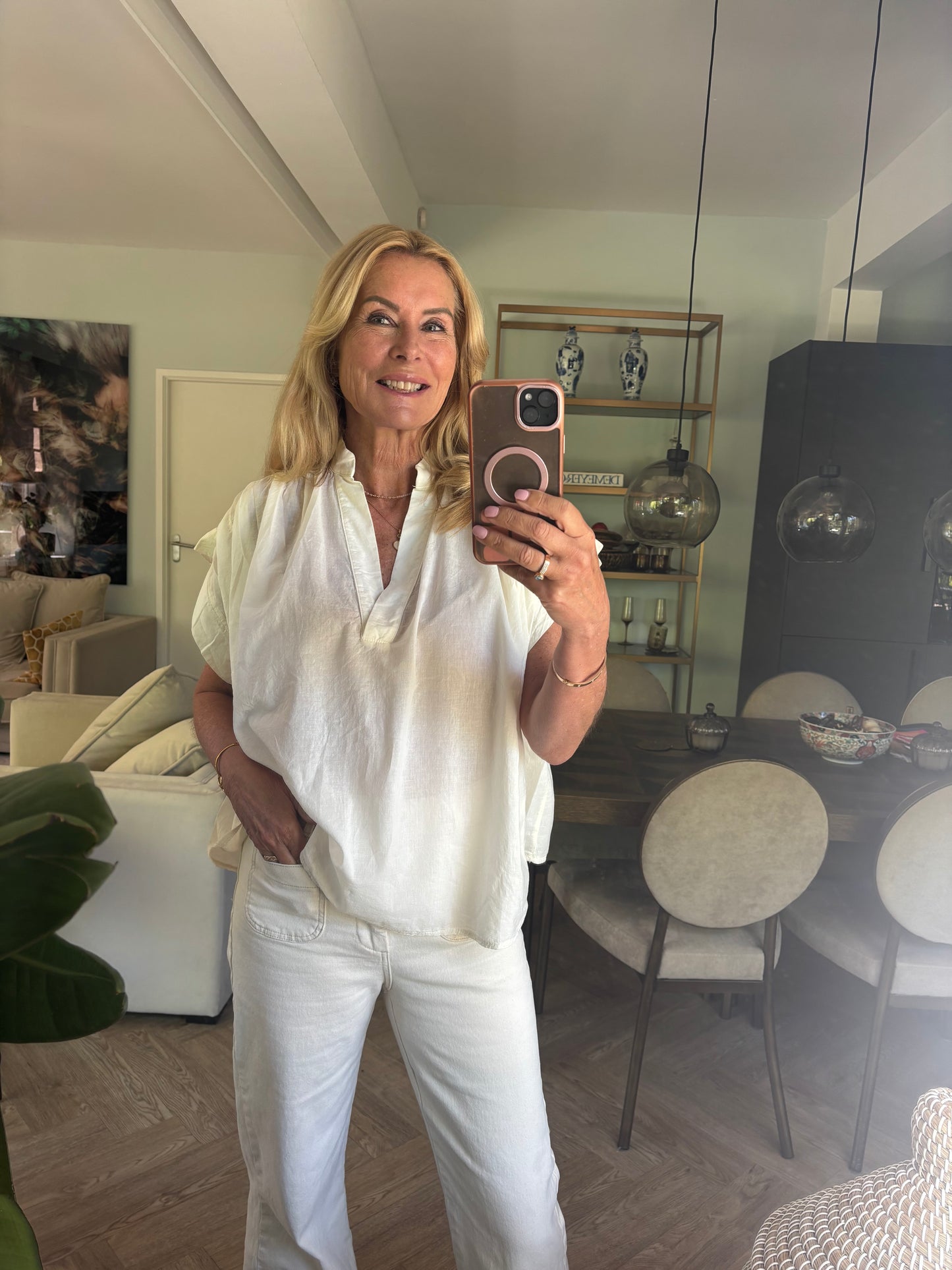 Blouse ecru korte mouwen