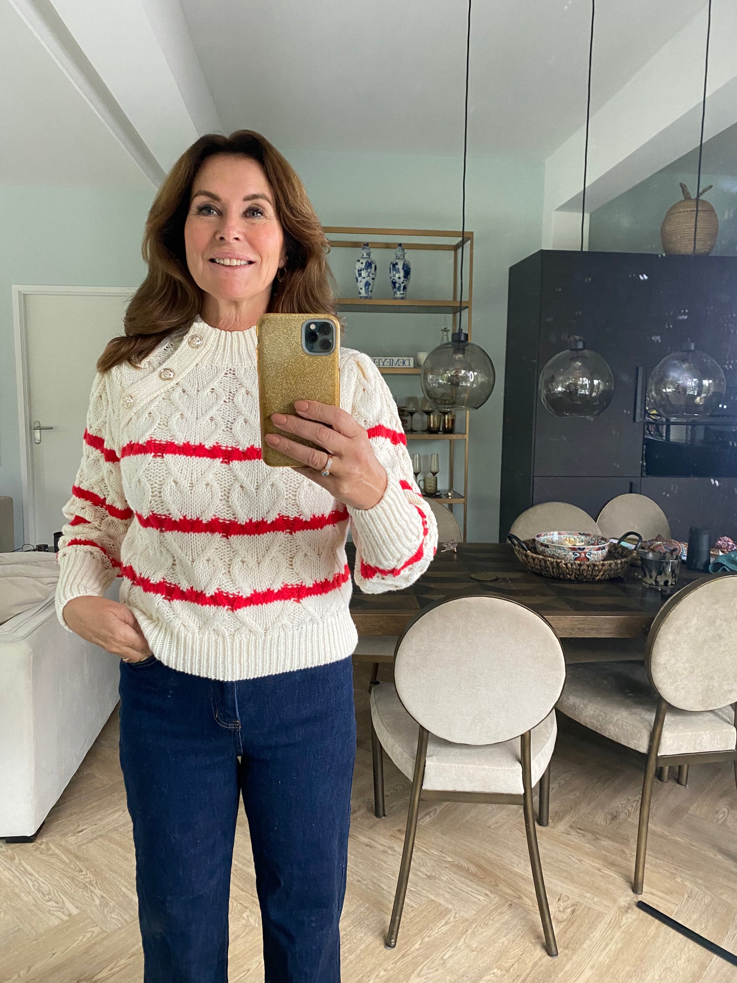 Knit stripe red heart
