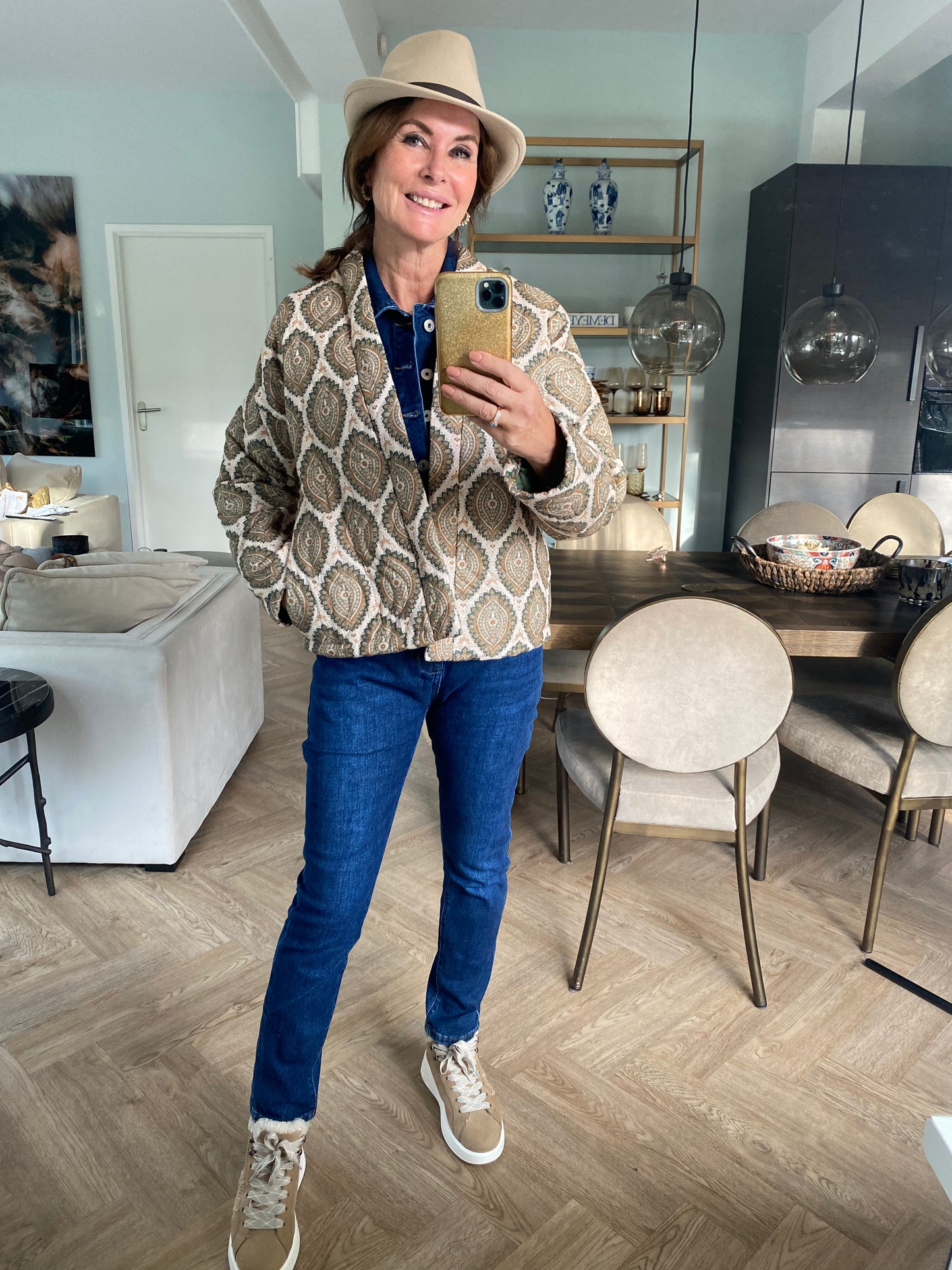 Coat print green