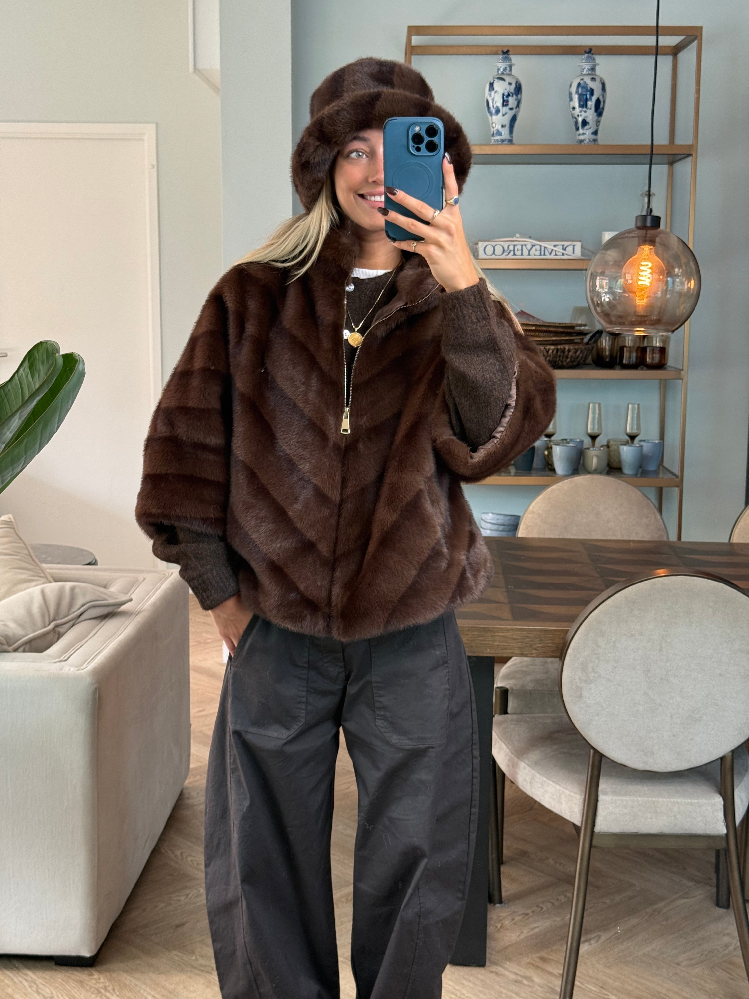 Jas Fake Fur Bruin streep