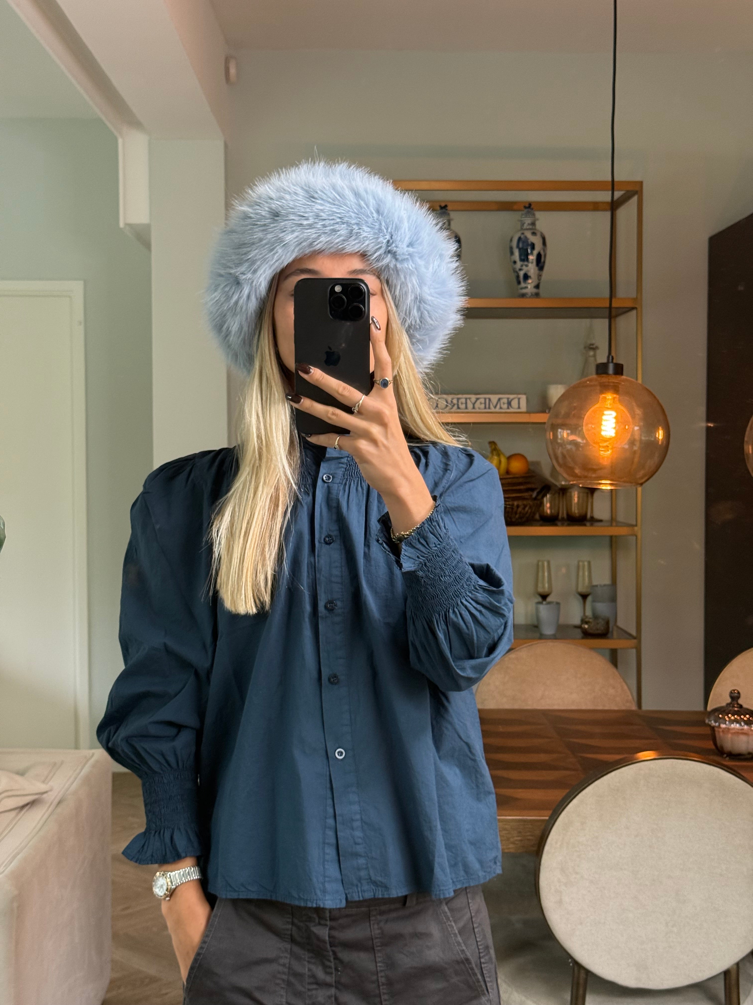 Hoedje Blauw  fake fur