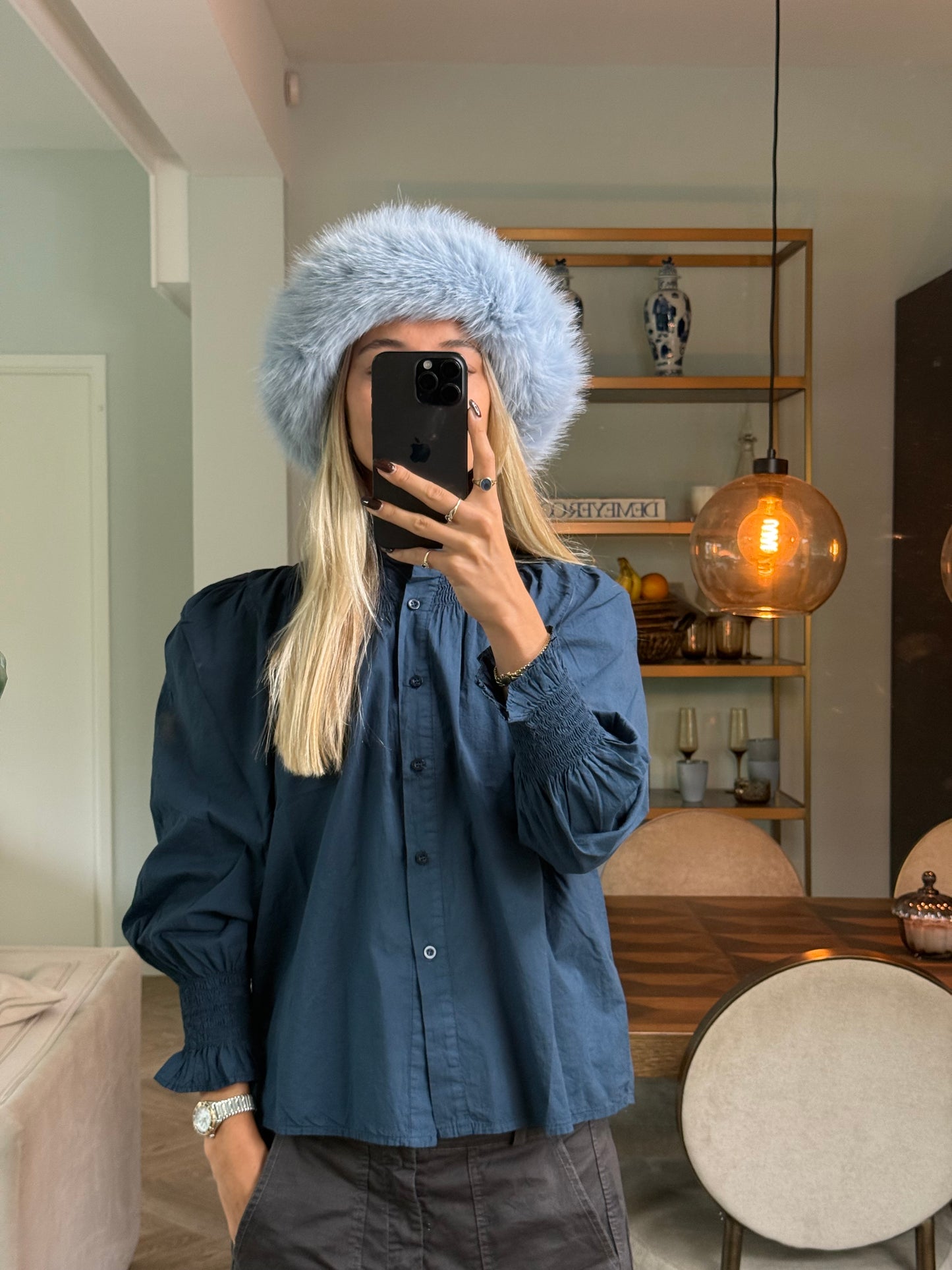 Hoedje Blauw  fake fur