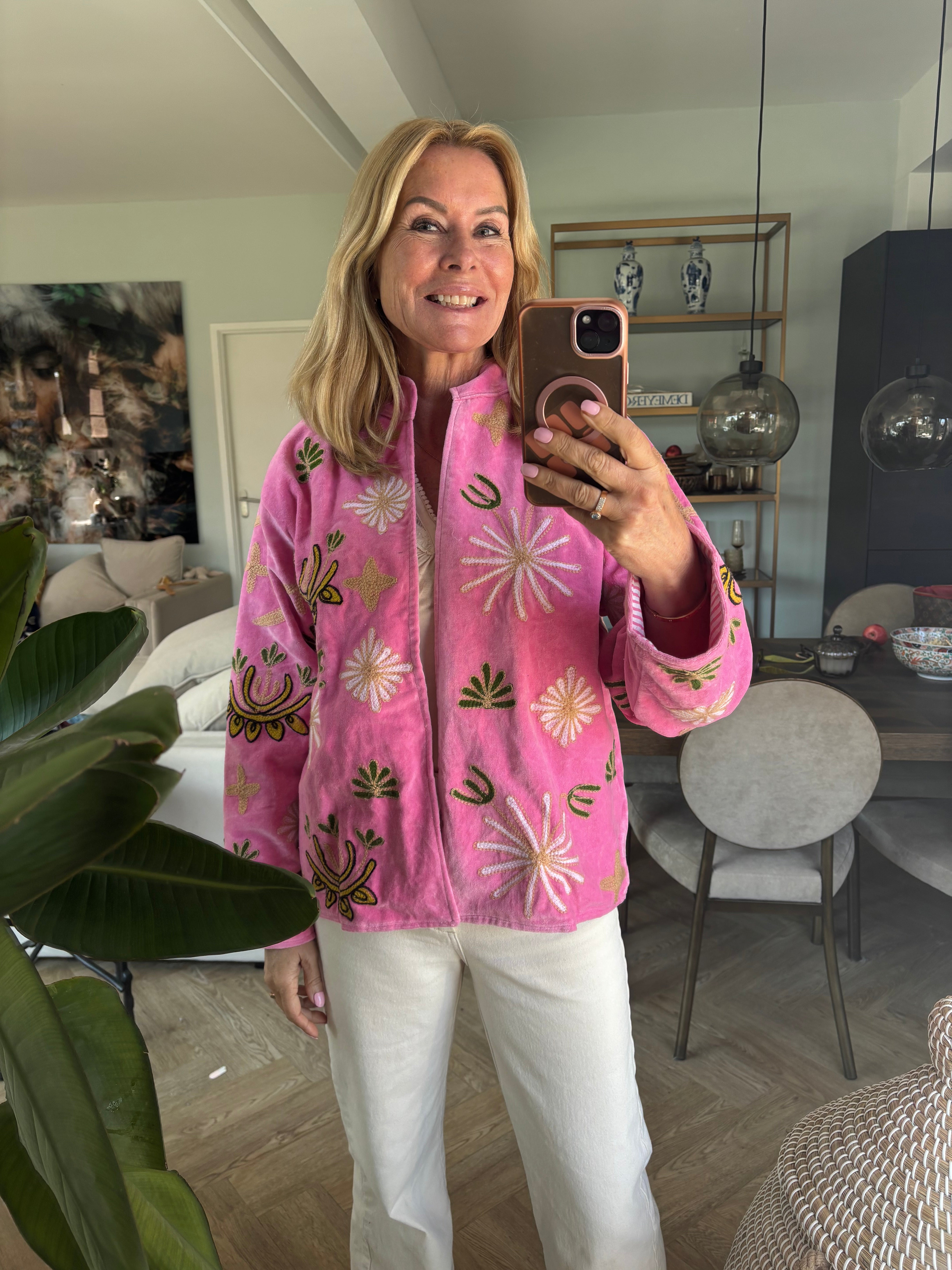 Jasje fluweel roze panter
