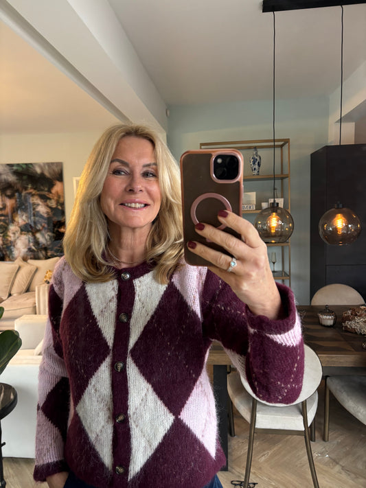 Vest ruit bordeaux roze