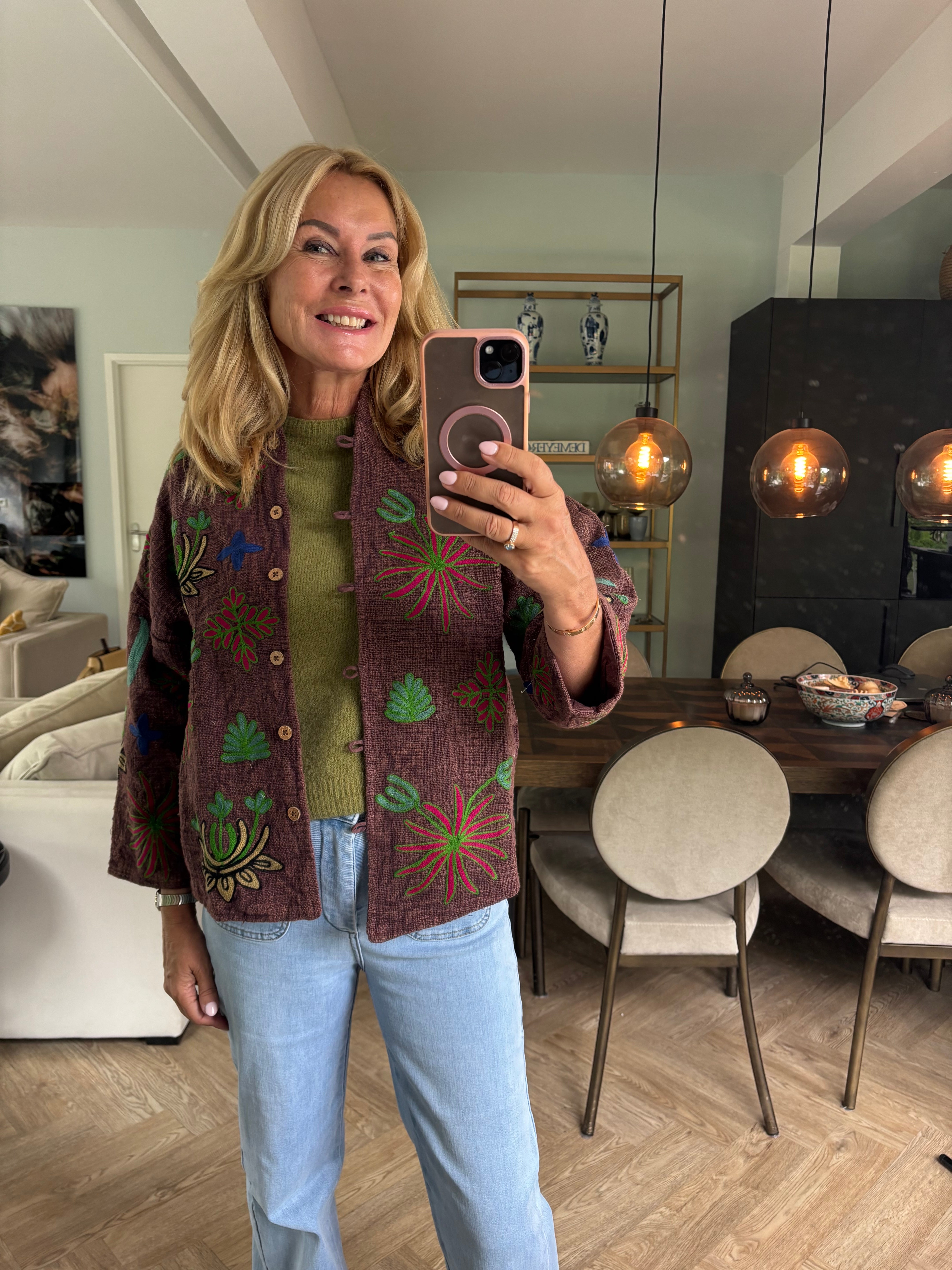 Jacket embroidery brown