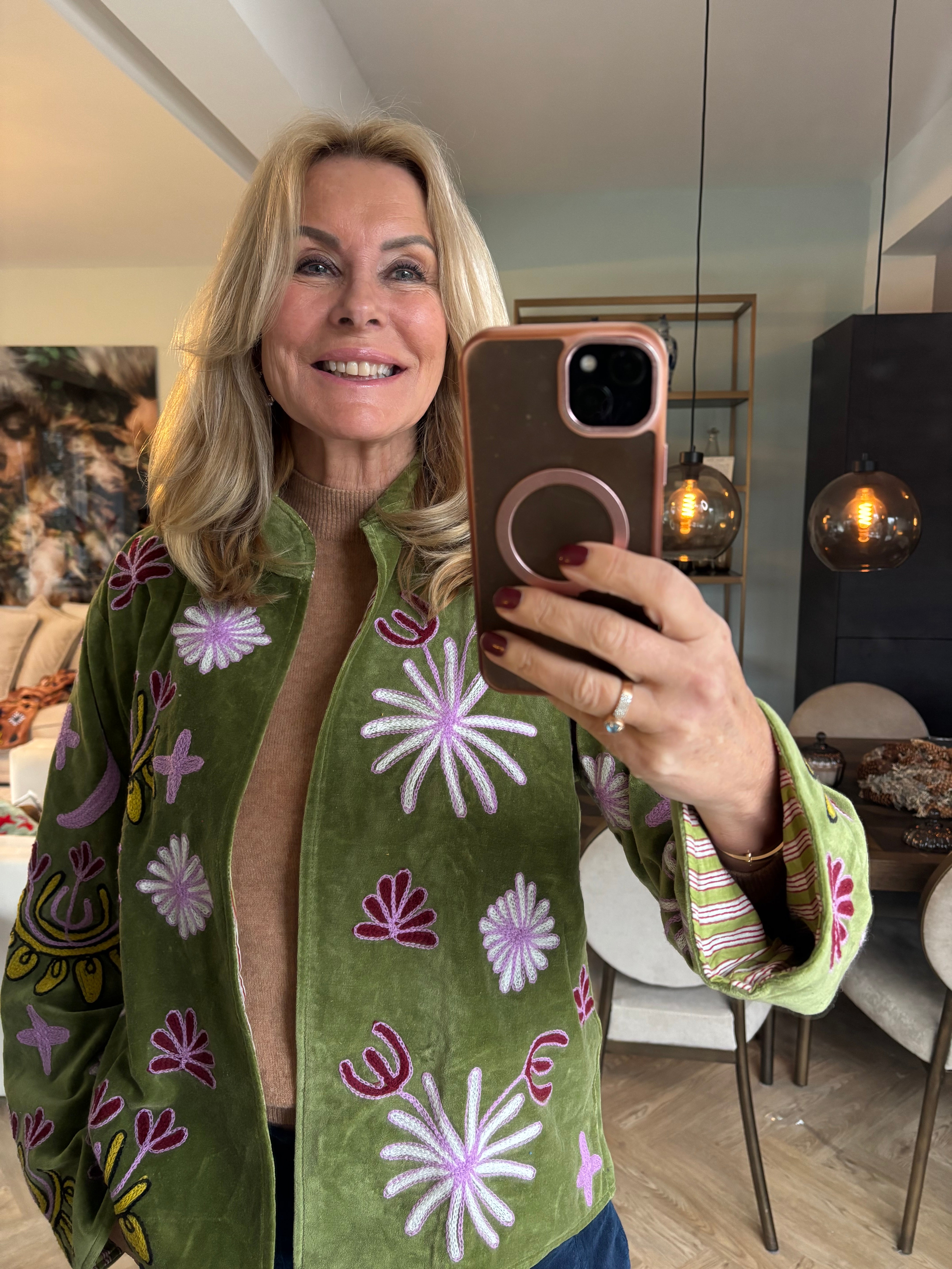 Jasje velvet olijf groen panter