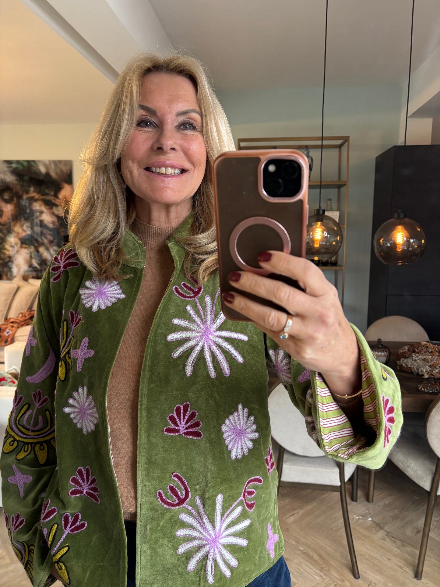 Jasje velvet olijf groen panter