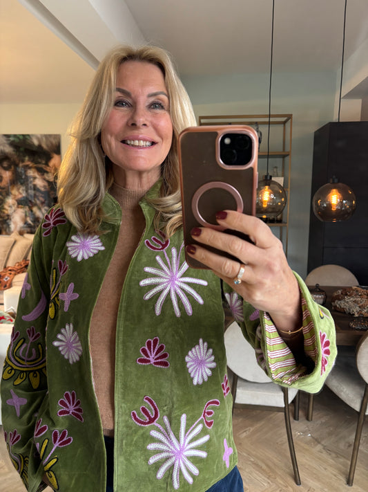 Jasje velvet olijf groen panter