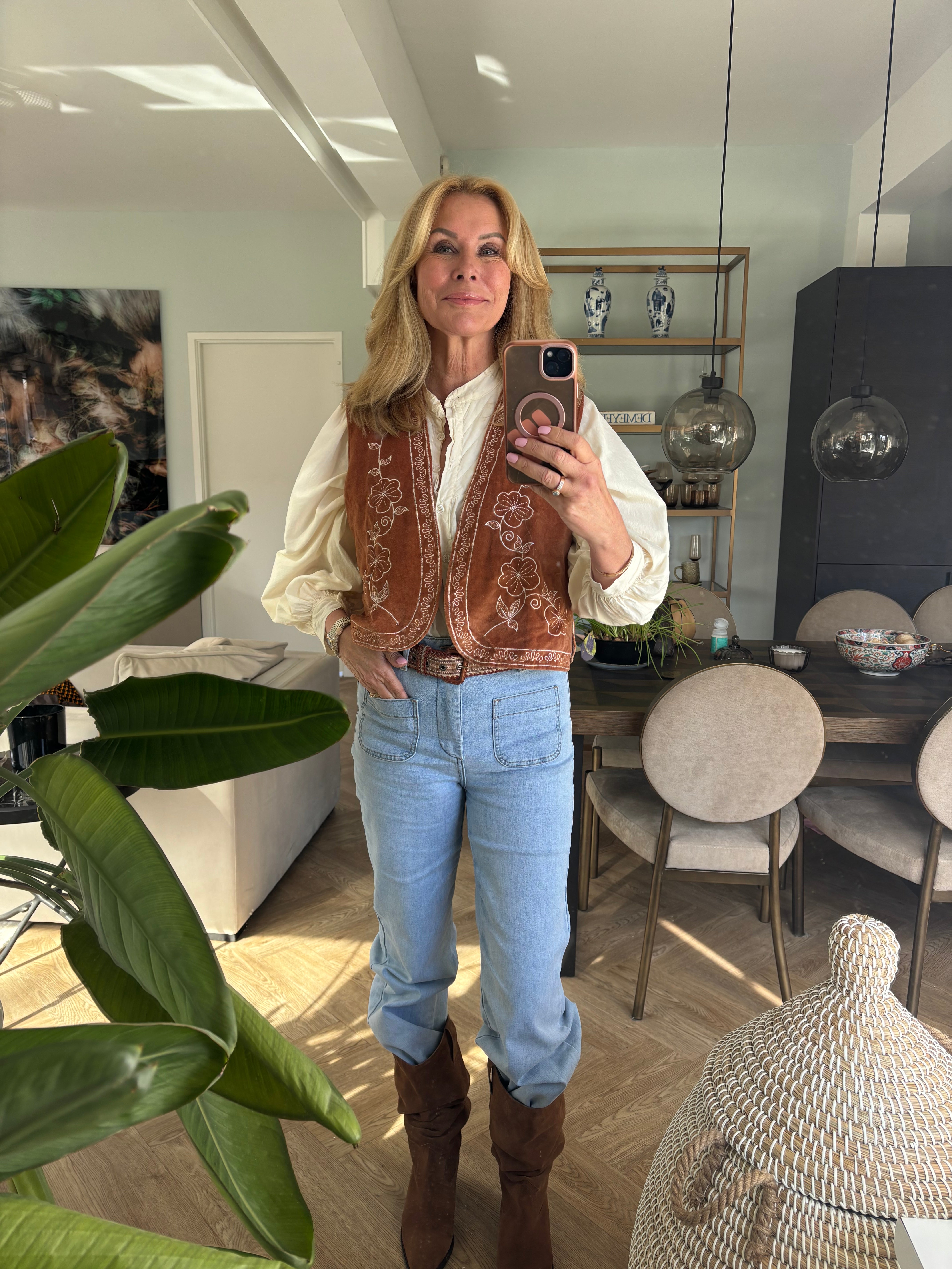 Gilet fluweel cognac