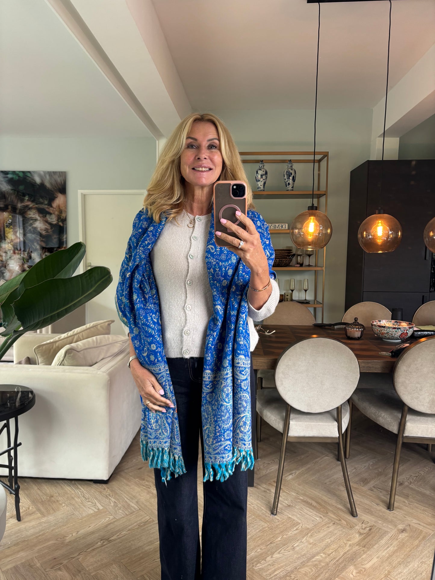 Tibetaanse shawl cobalt