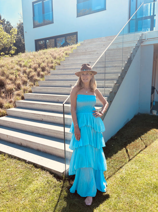 Strapless jurk licht blauw