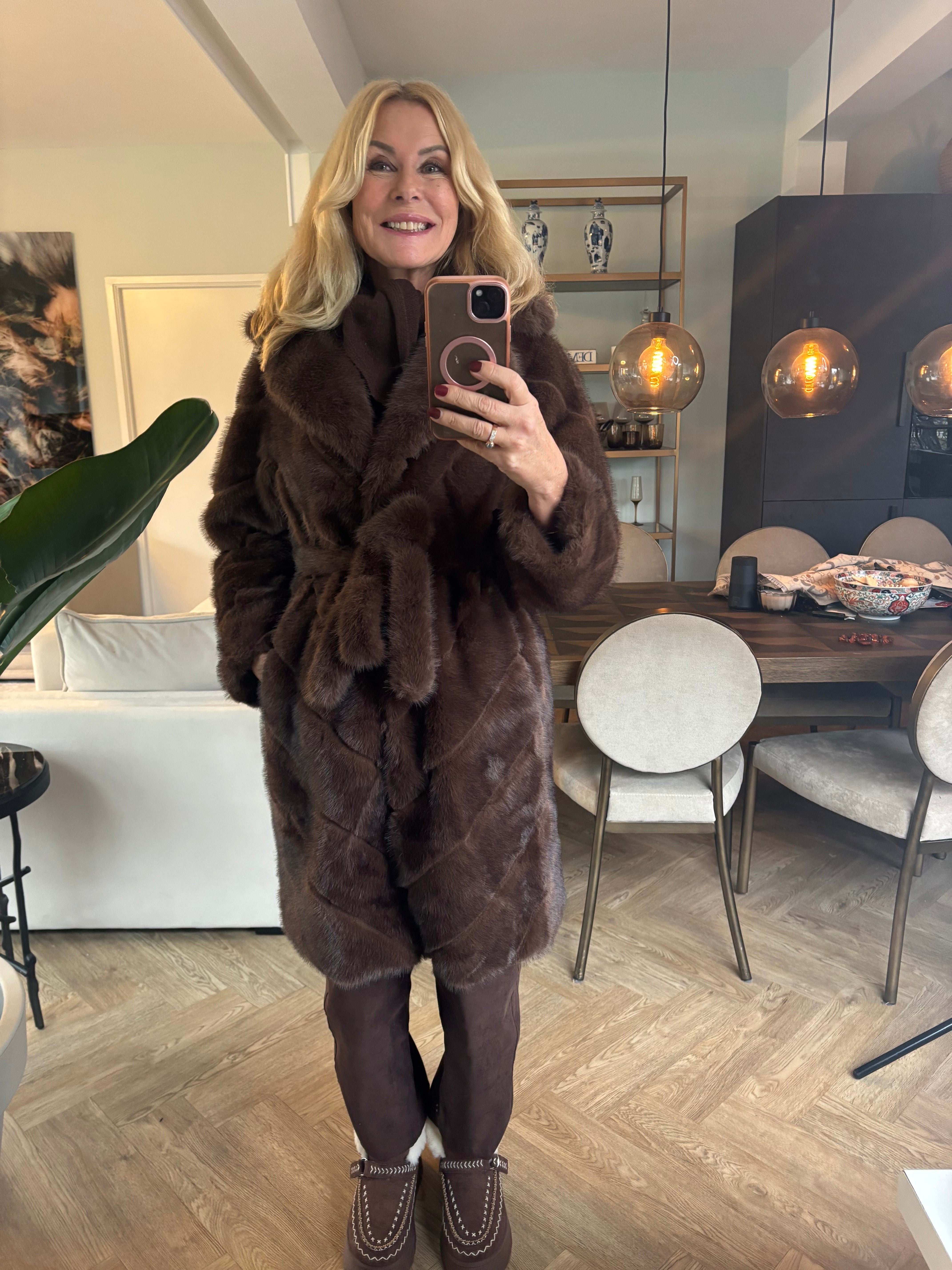 Jas fake fur bruin lang