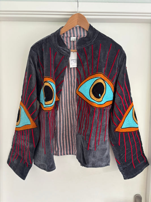 Jasje velvet grijs oog camel