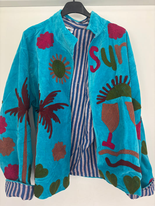 Jas velvet aqua blauw