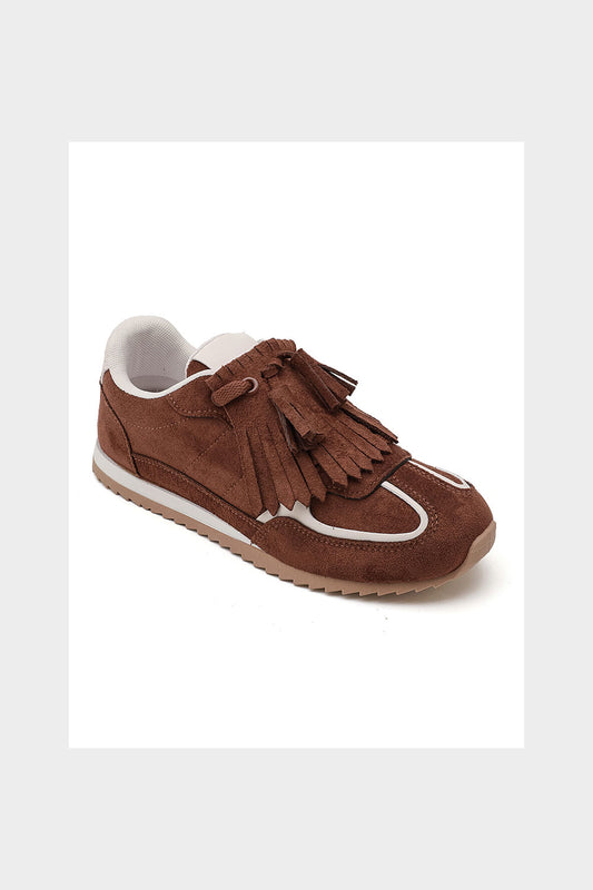 Sneaker franje cognac