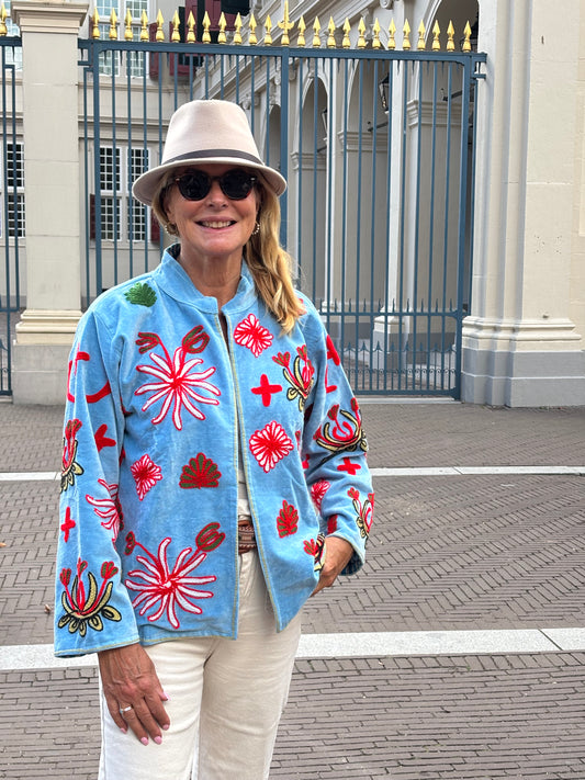 Jasje velvet light blue red