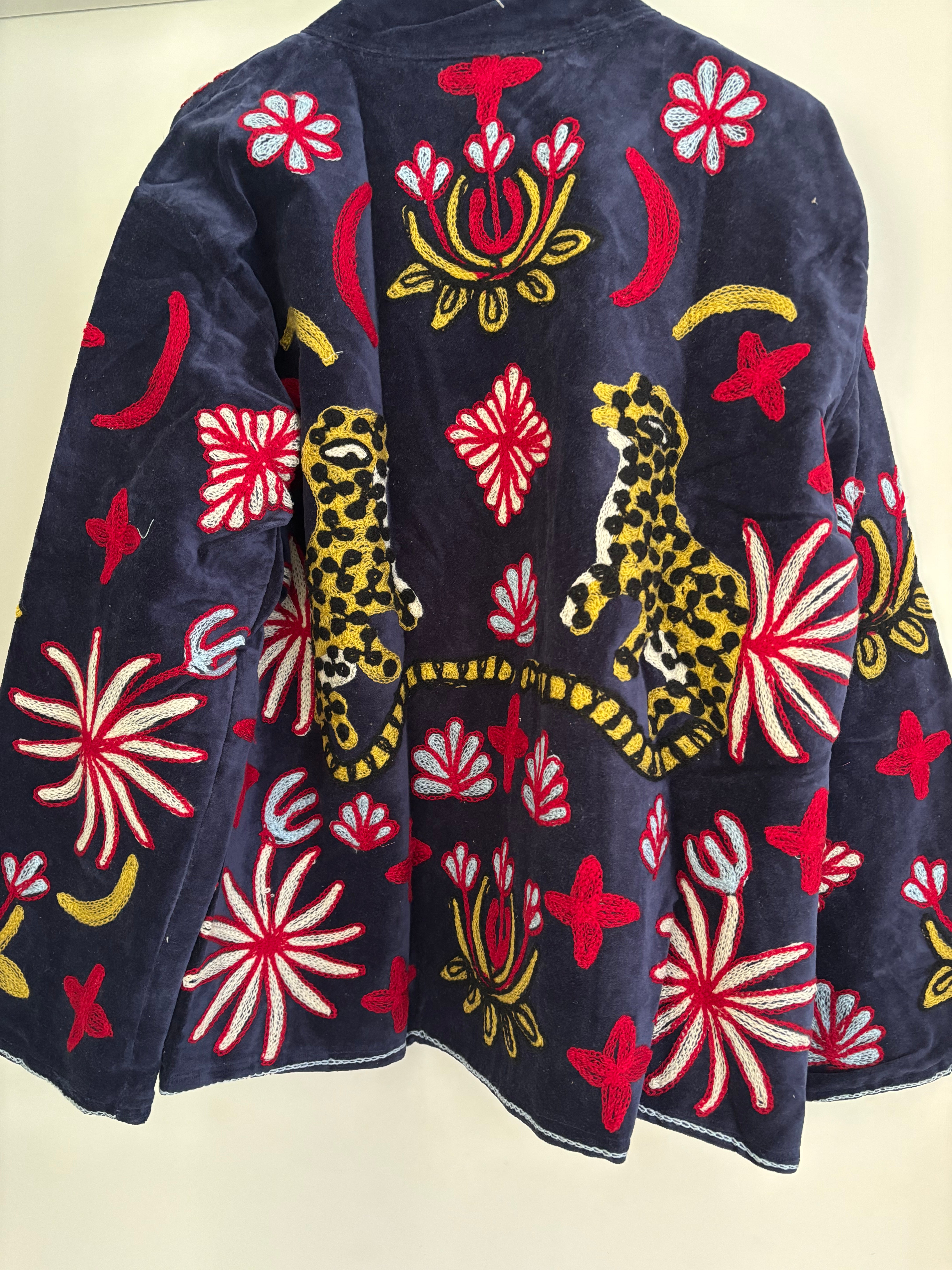 Coat velvet tiger blue