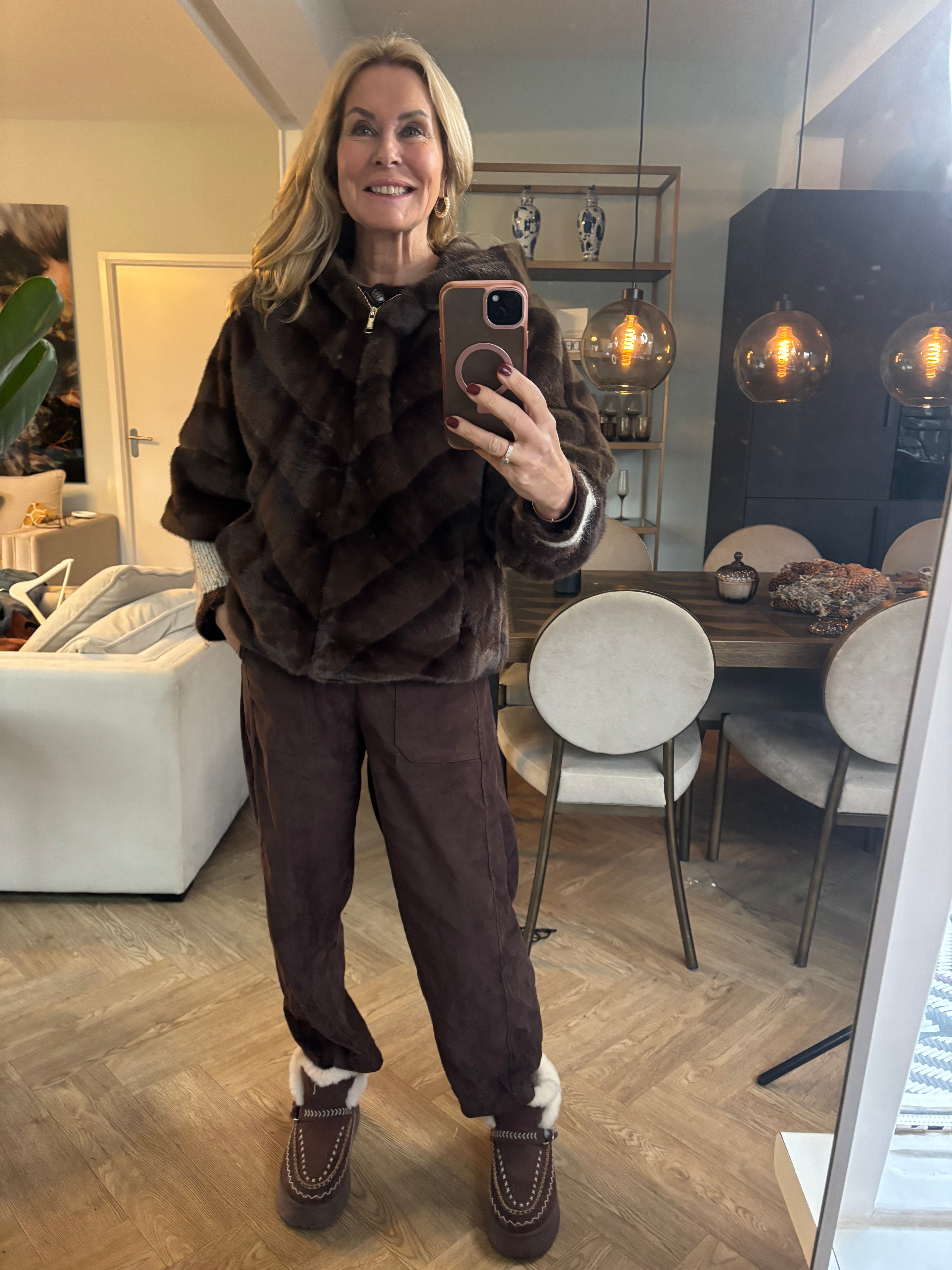 Jas fake bont kort streep met capuchon