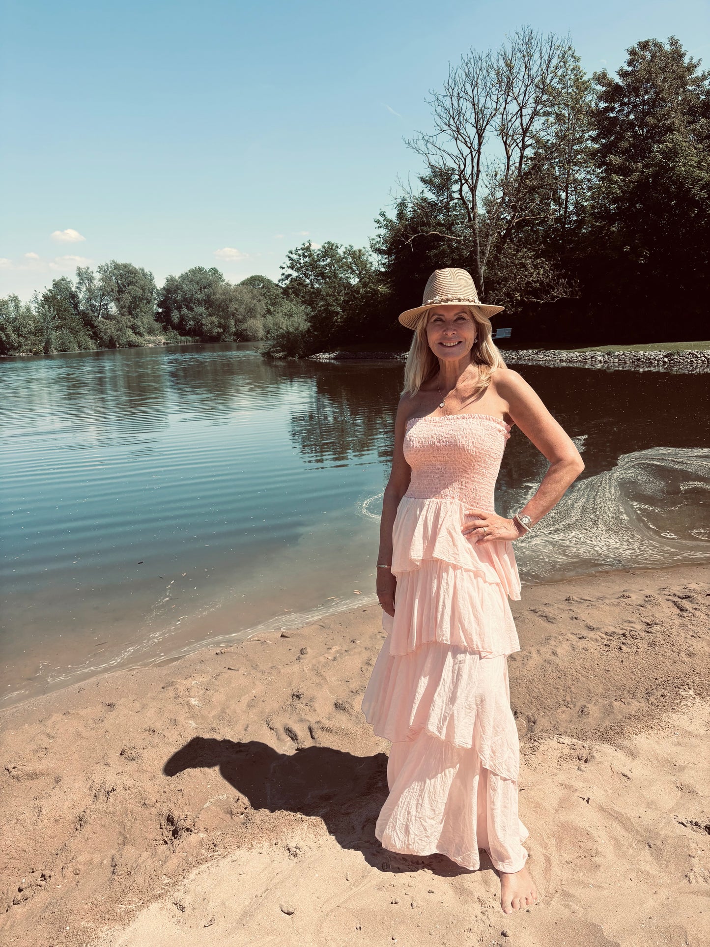 Strapless jurk licht roze