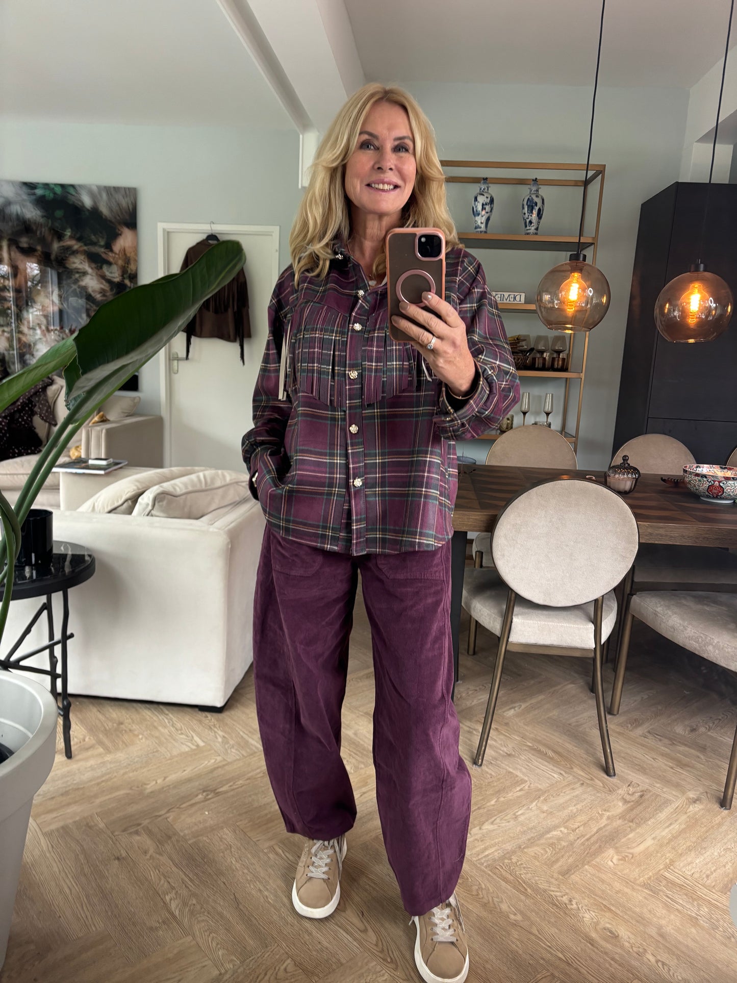 Jasje ruit franje bordeaux