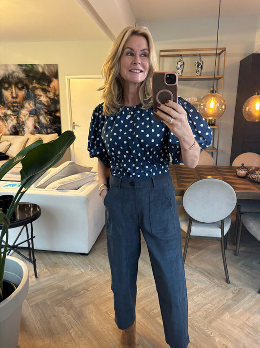 Blouse stip pofmouw blauw