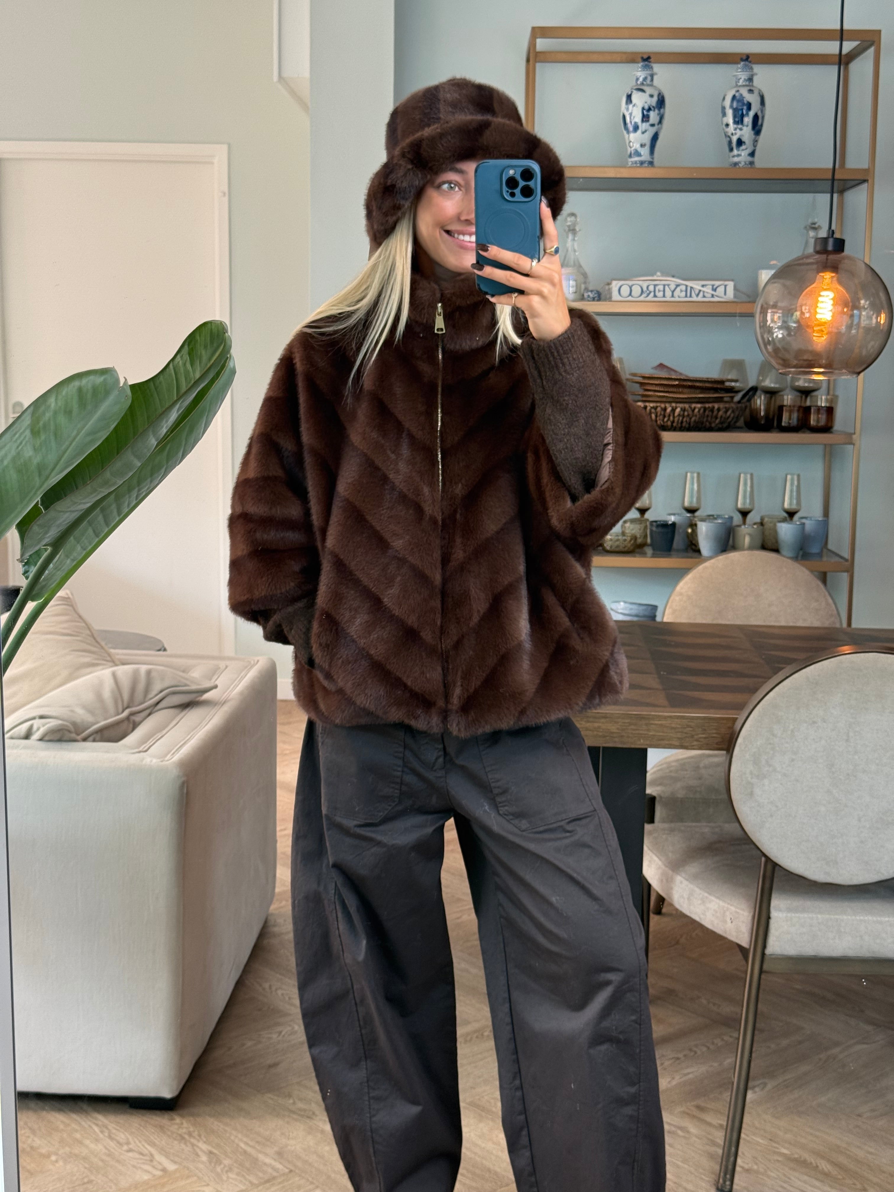 Jas Fake Fur Bruin streep