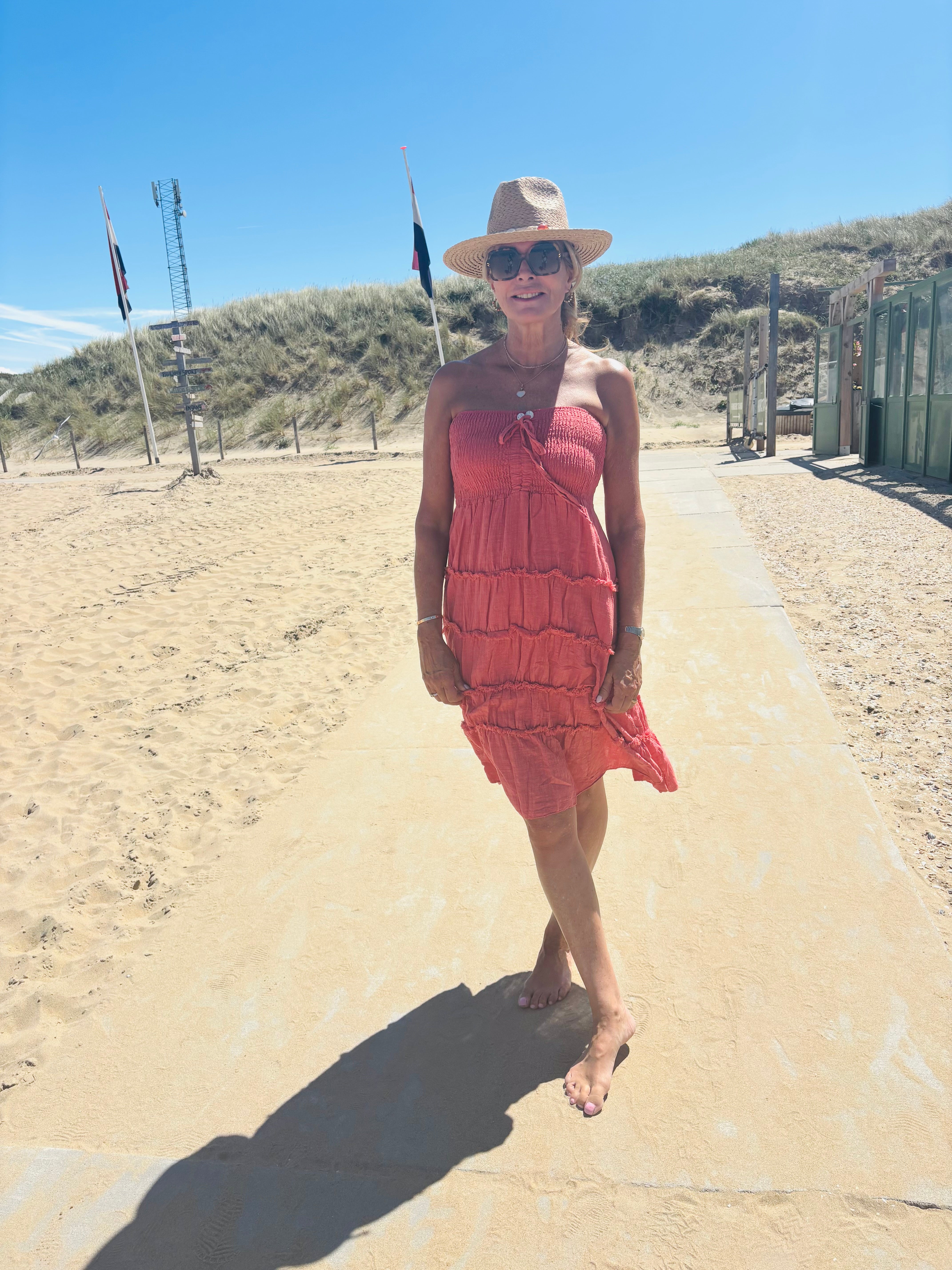 Dress strapless orange