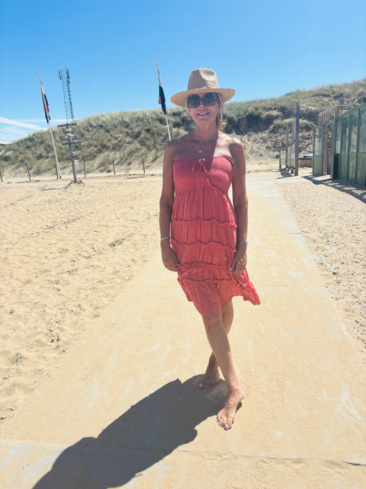 Dress strapless orange