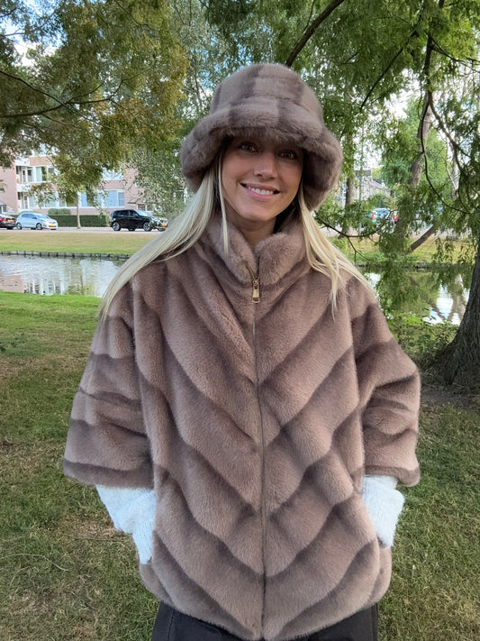 Jas Fake Fur Taupe streep