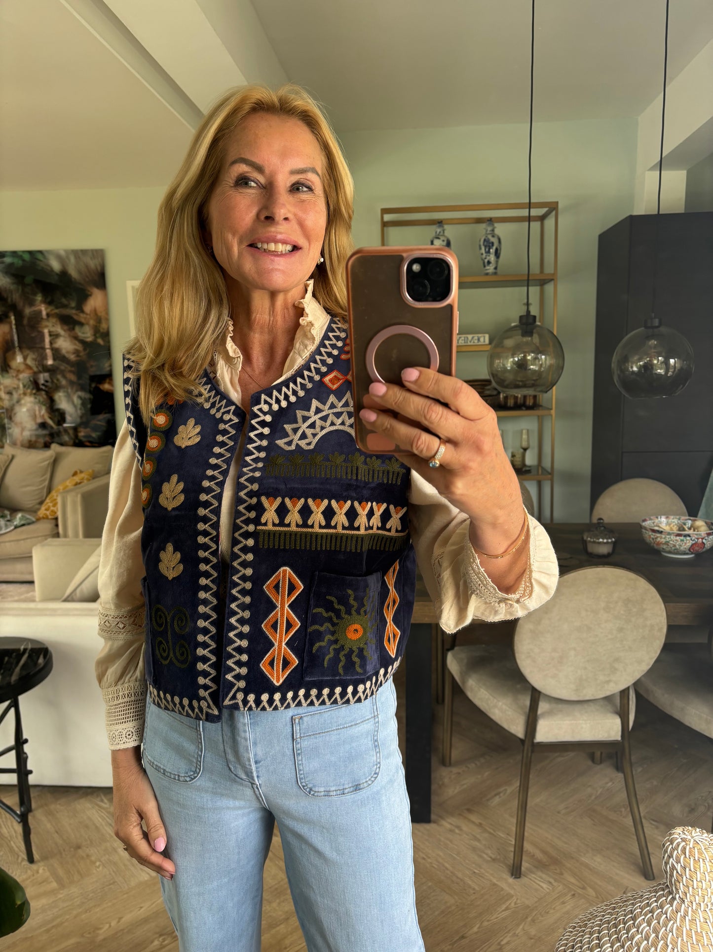 Gilet print donkerblauw