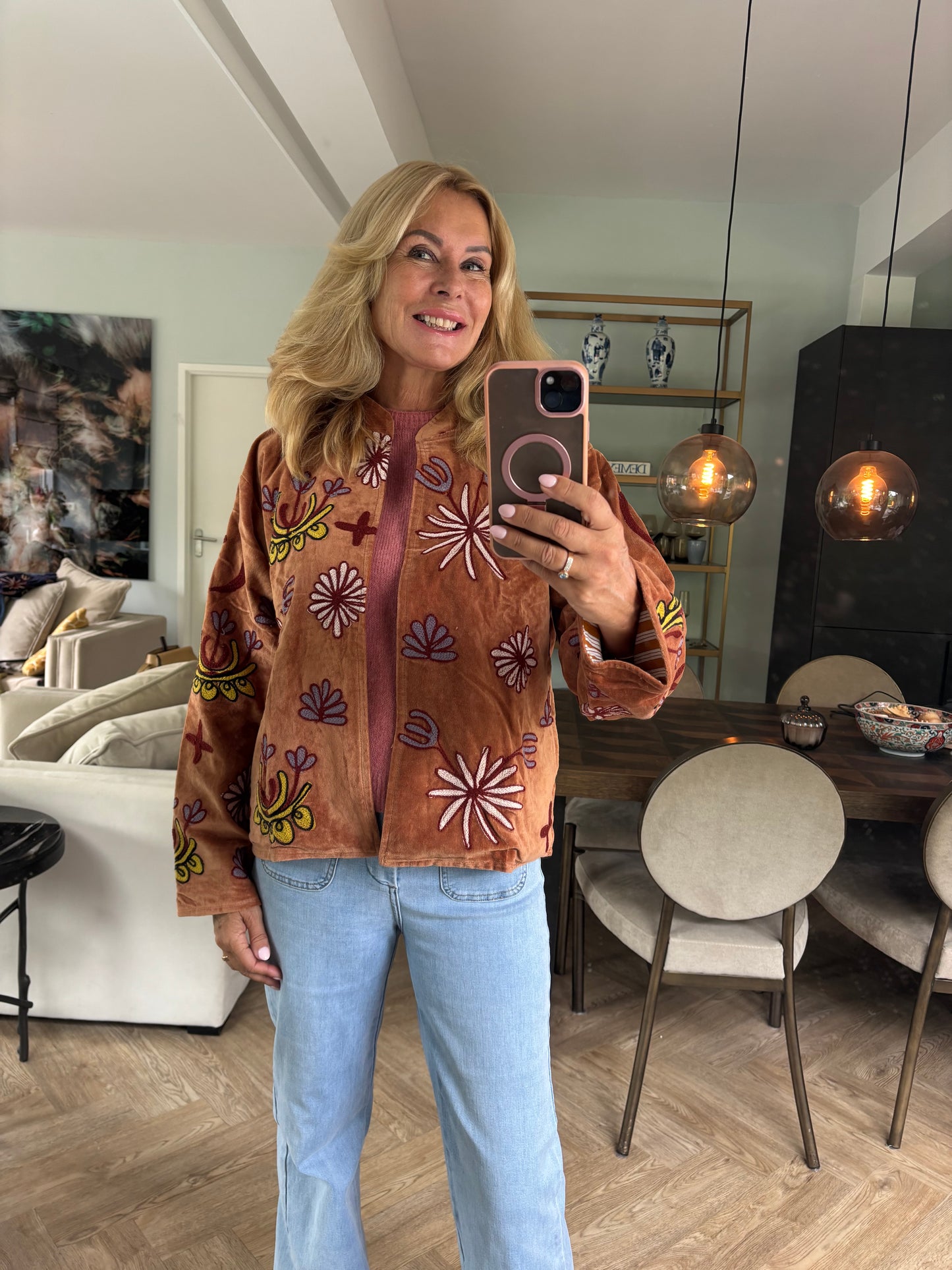 Coat velvet tiger camel