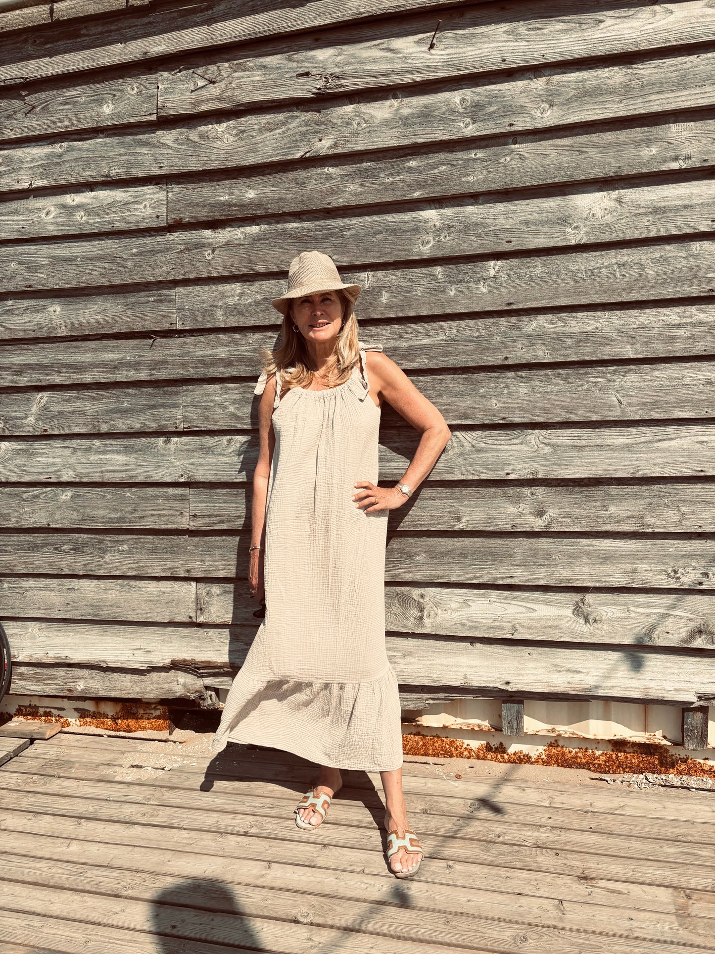 Dress spaghetti camel
