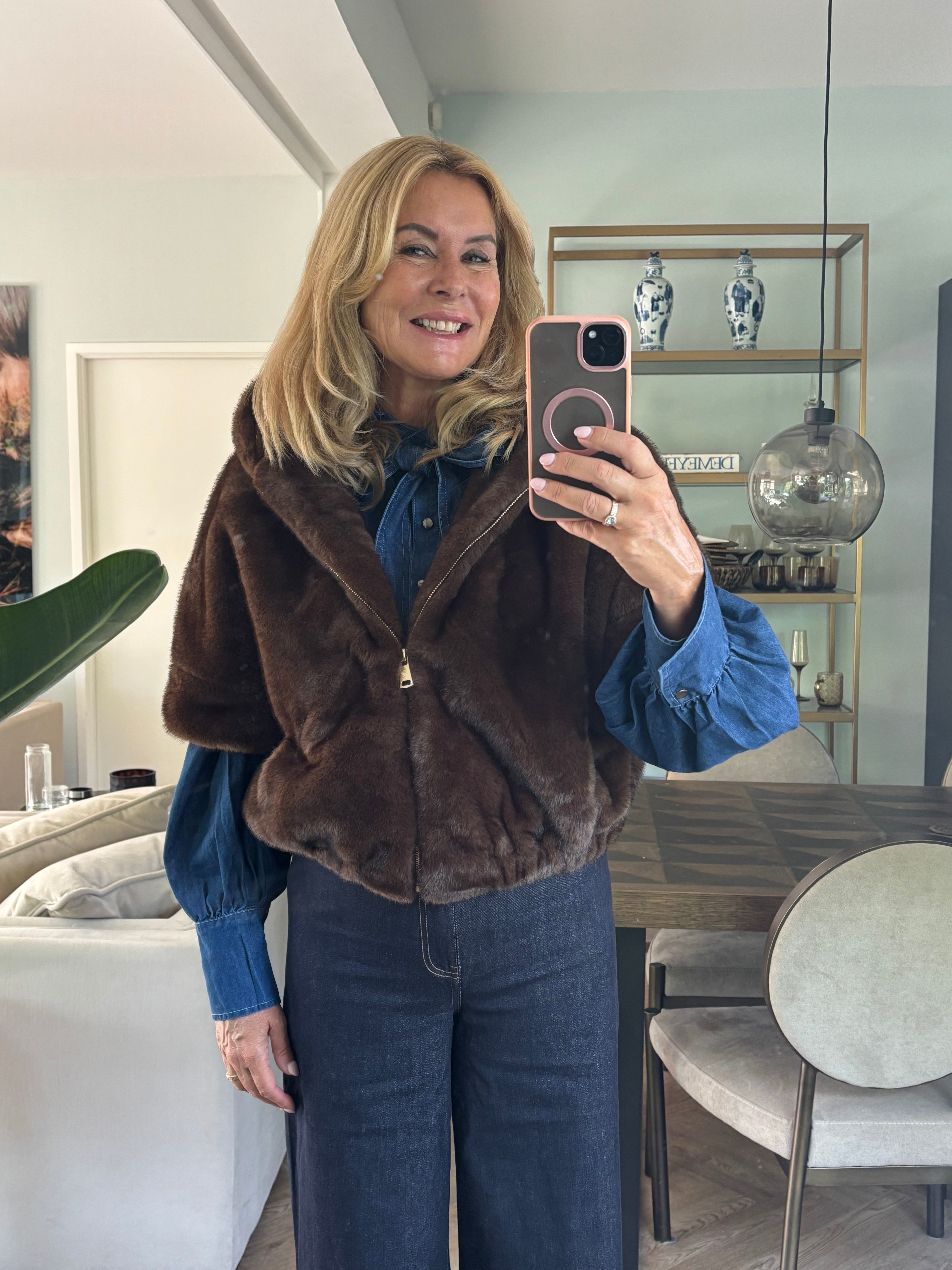 Fake fur coat brown