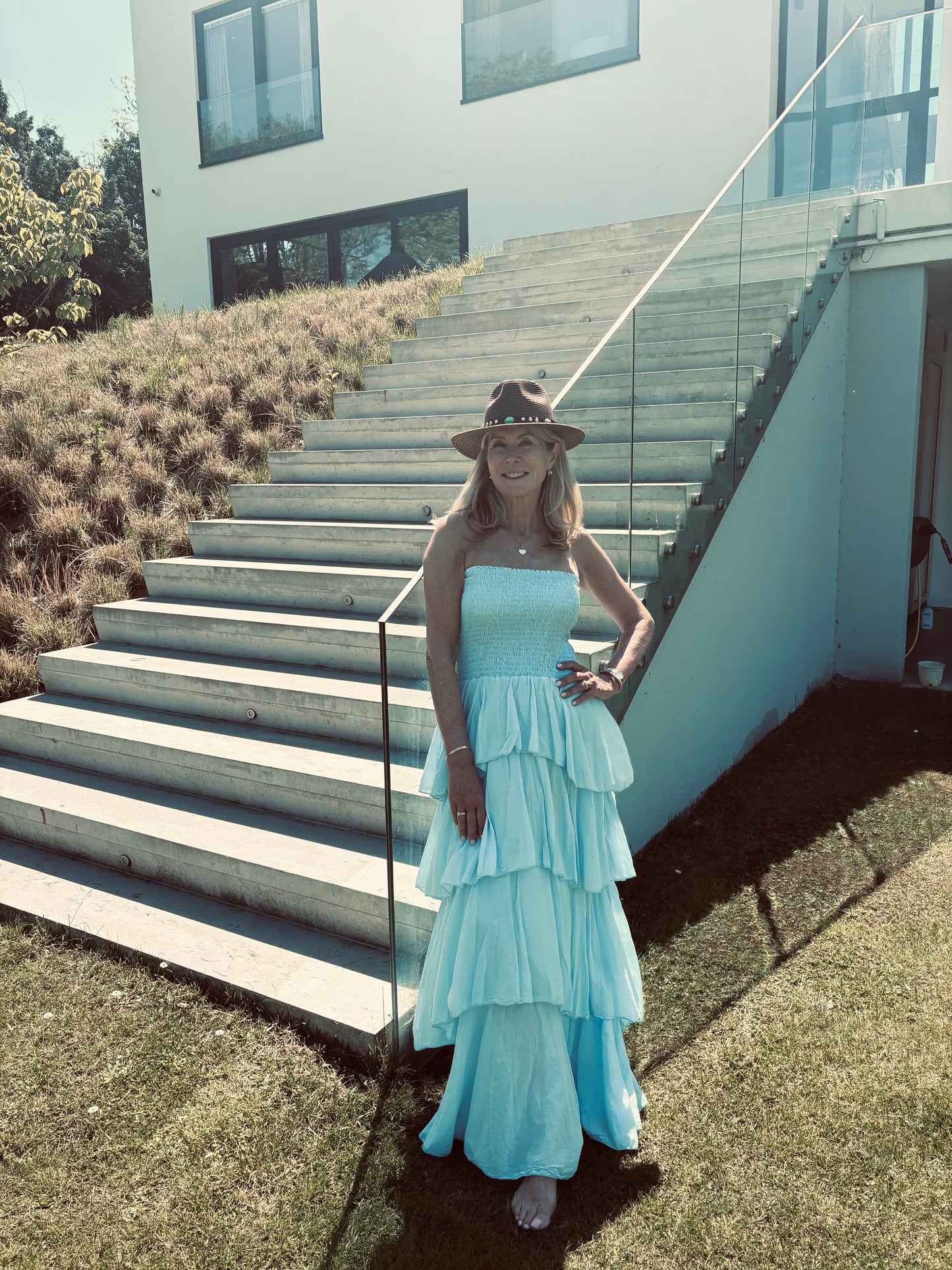 Strapless jurk licht blauw