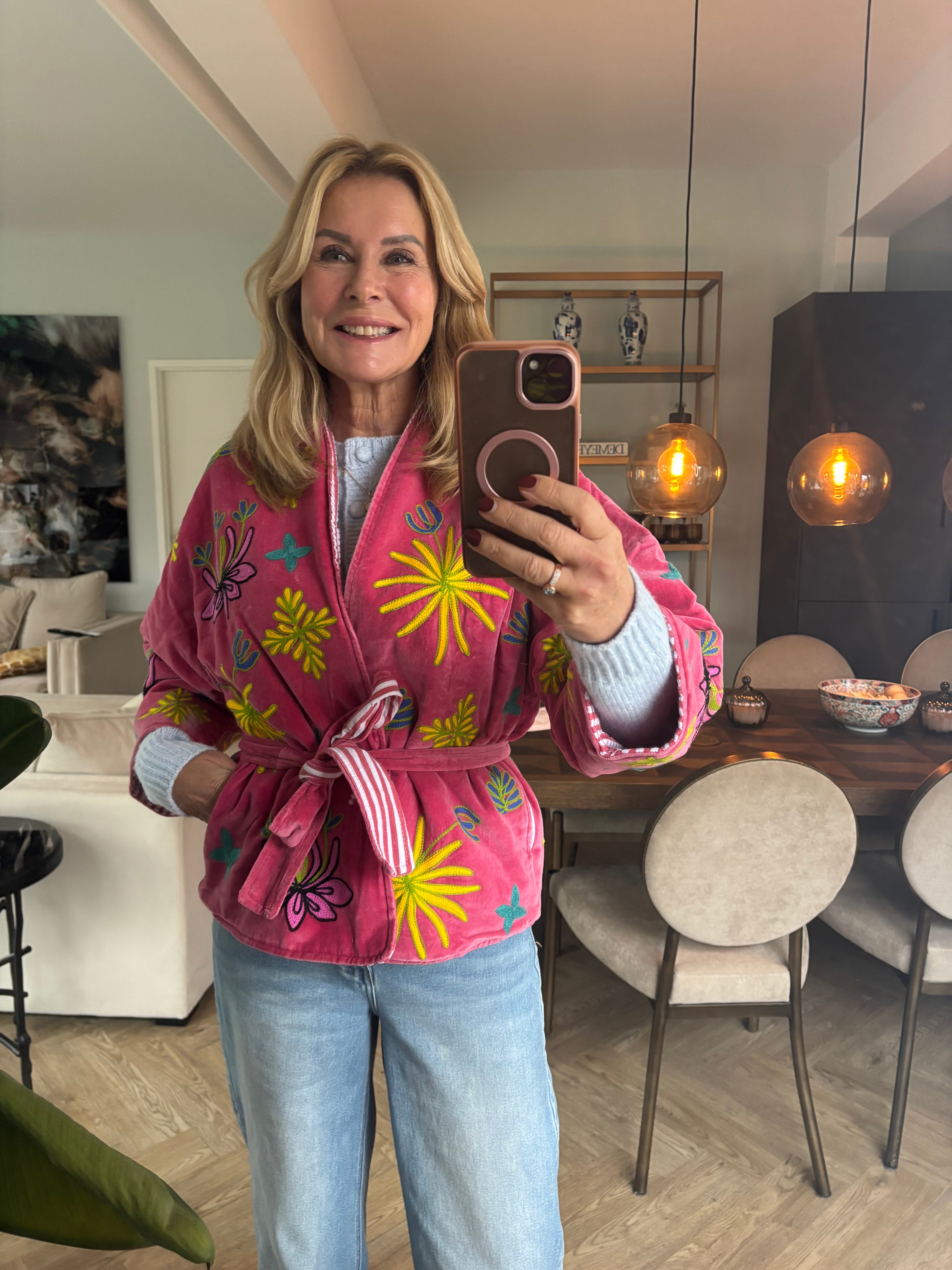 Velvet jasje fuchsia ceintuur