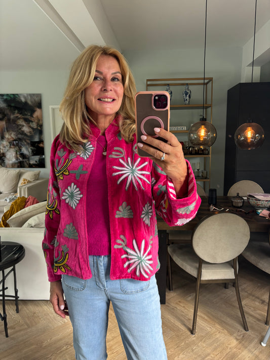 Coat velvet tiger fuchsia