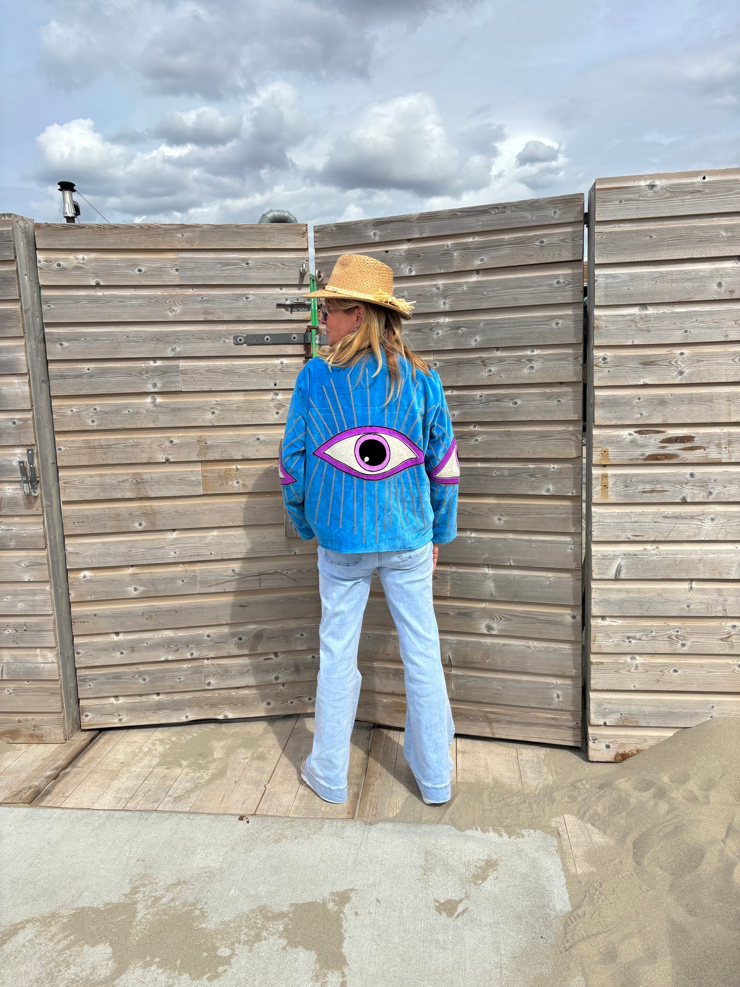 Jas fluweel aqua oog