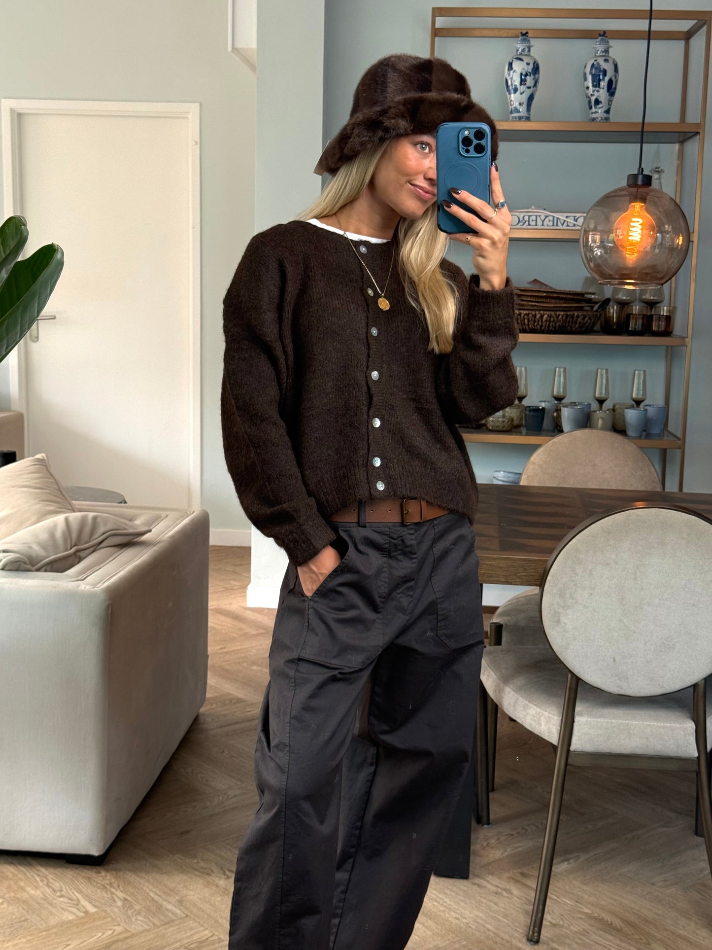 Hoedje Fake Fur Bruin streep