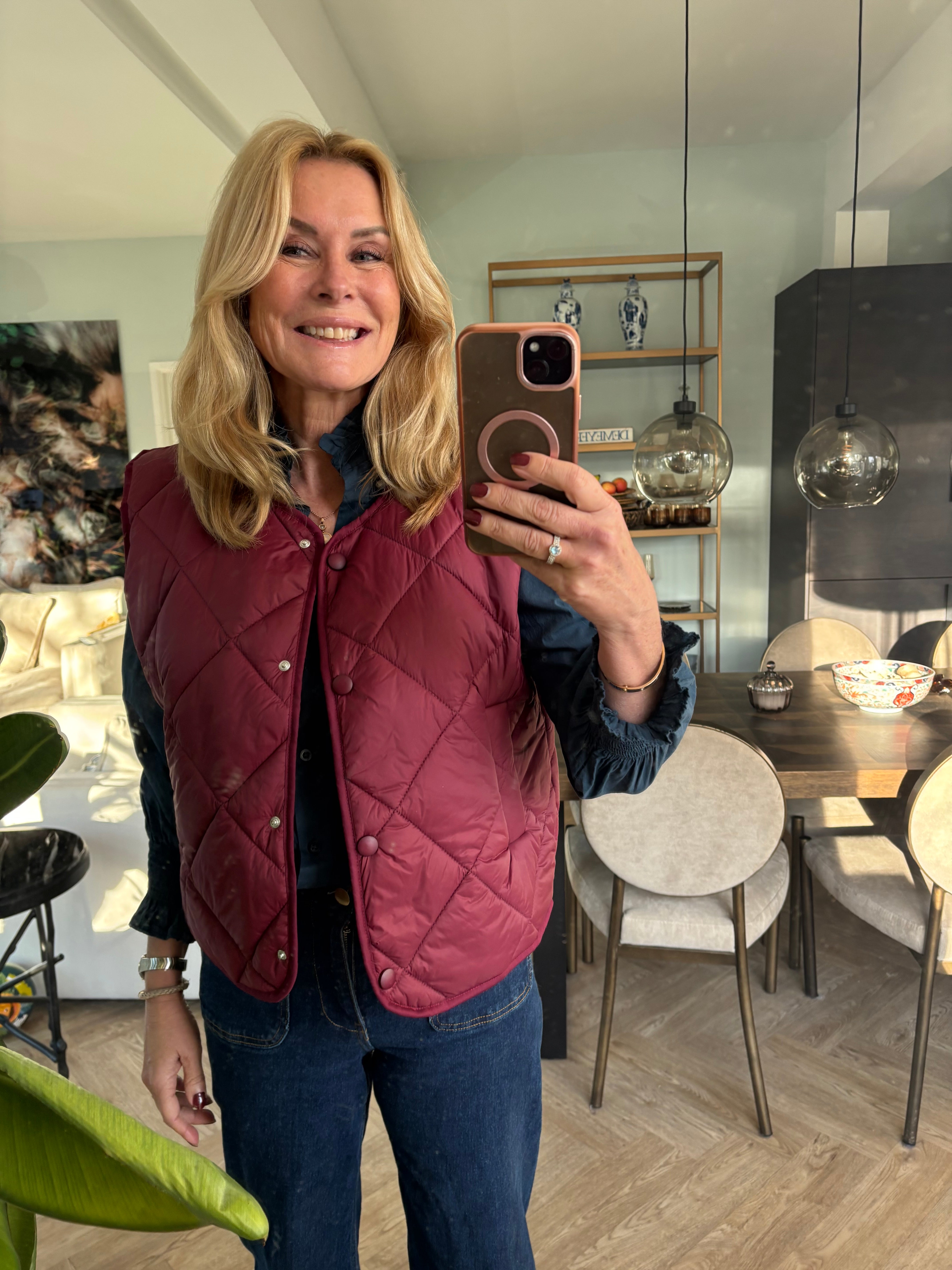 Doorgestikte bodywarmer wijnrood