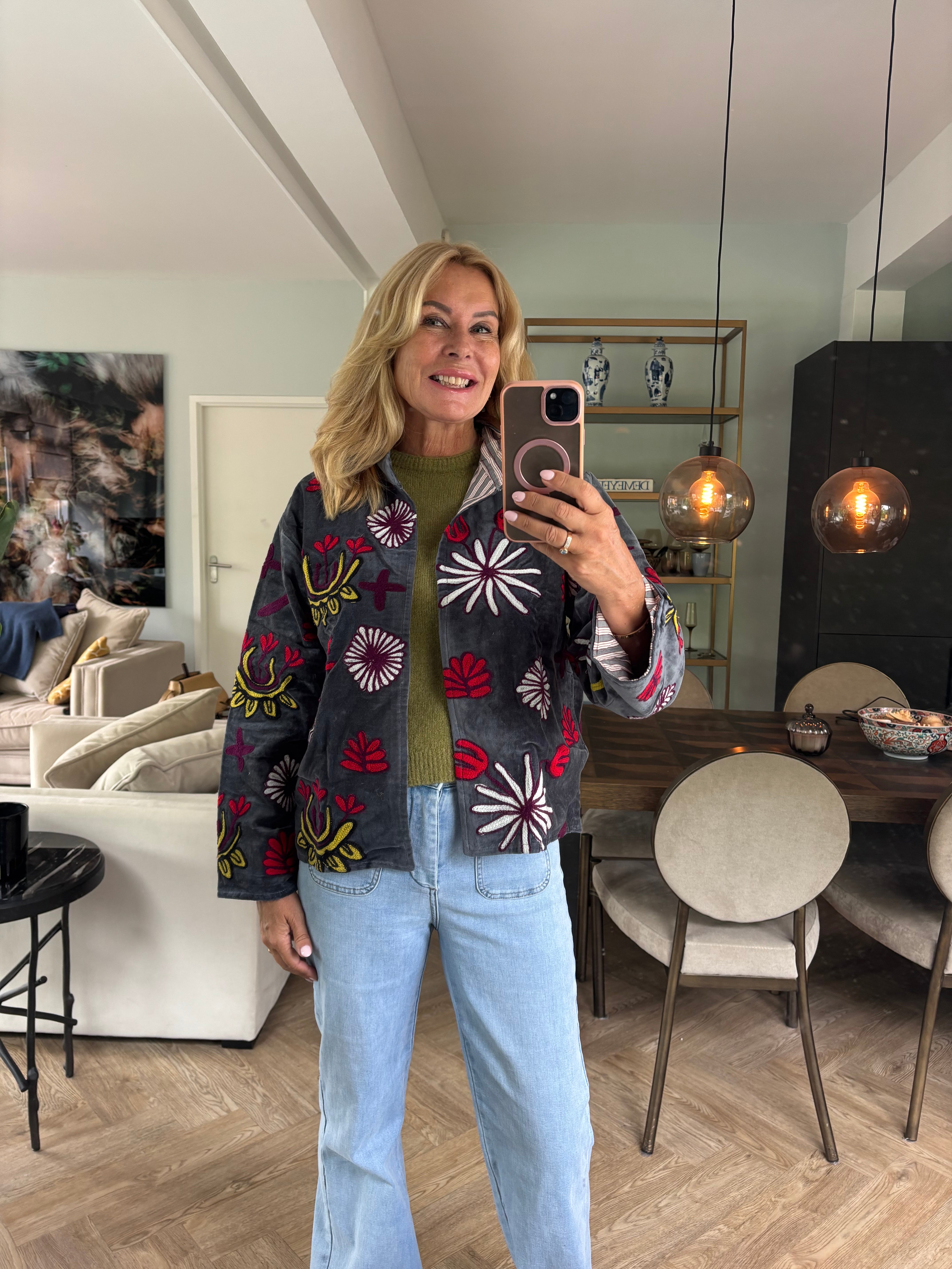 Coat velvet tiger antraciet
