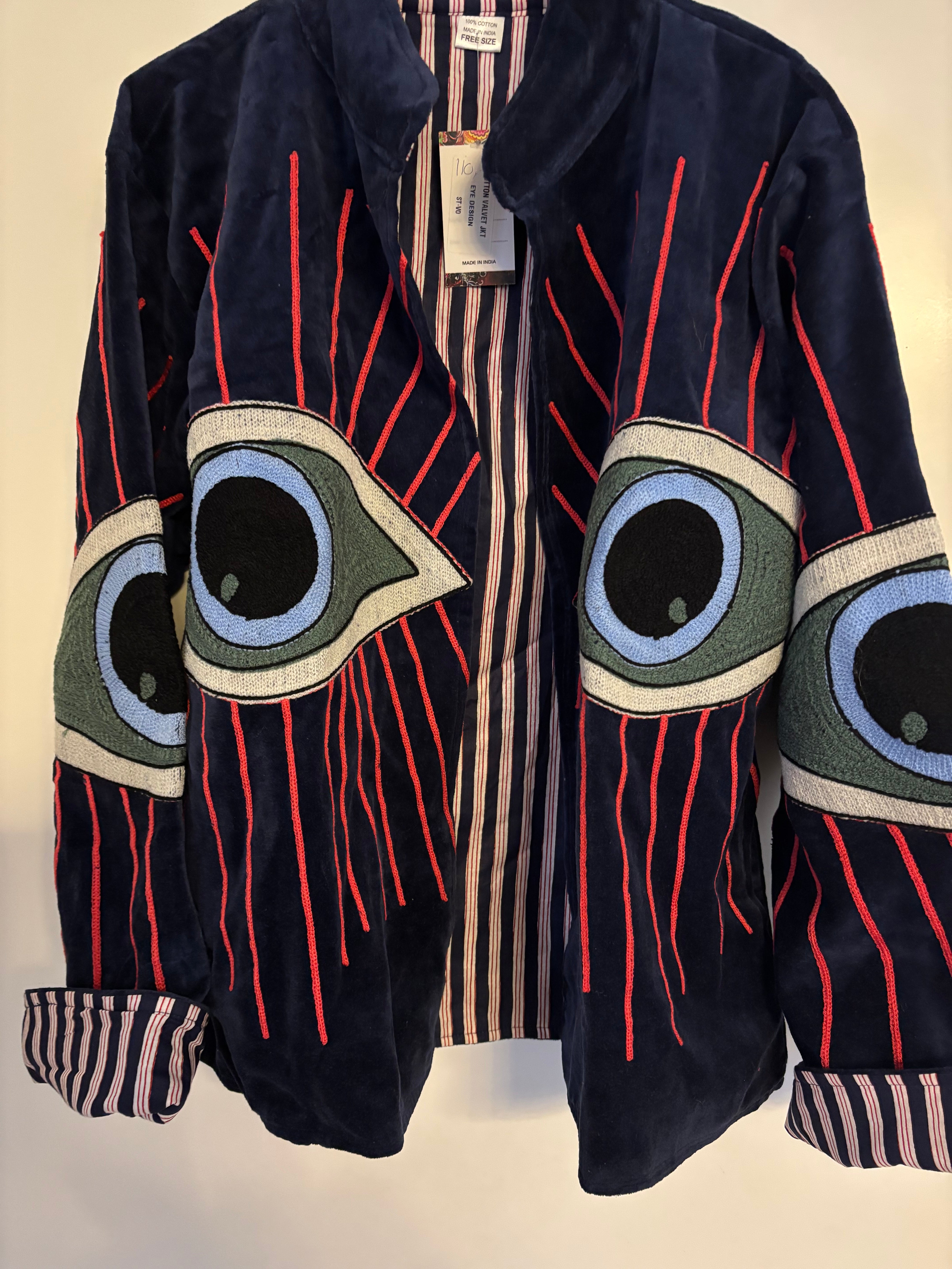 Jas velvet blauw oog streep rood