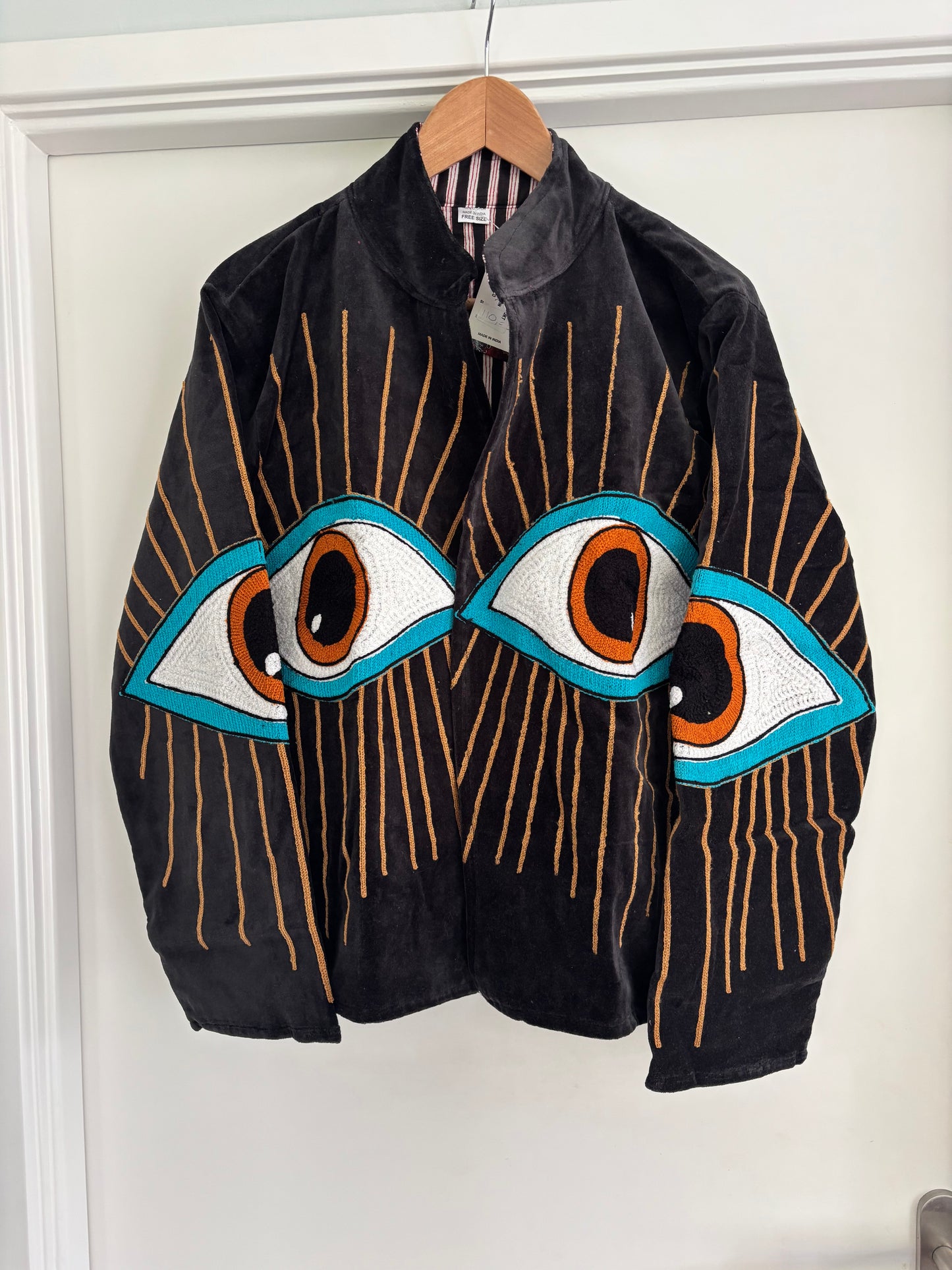 Jasje velvet zwart oog camel