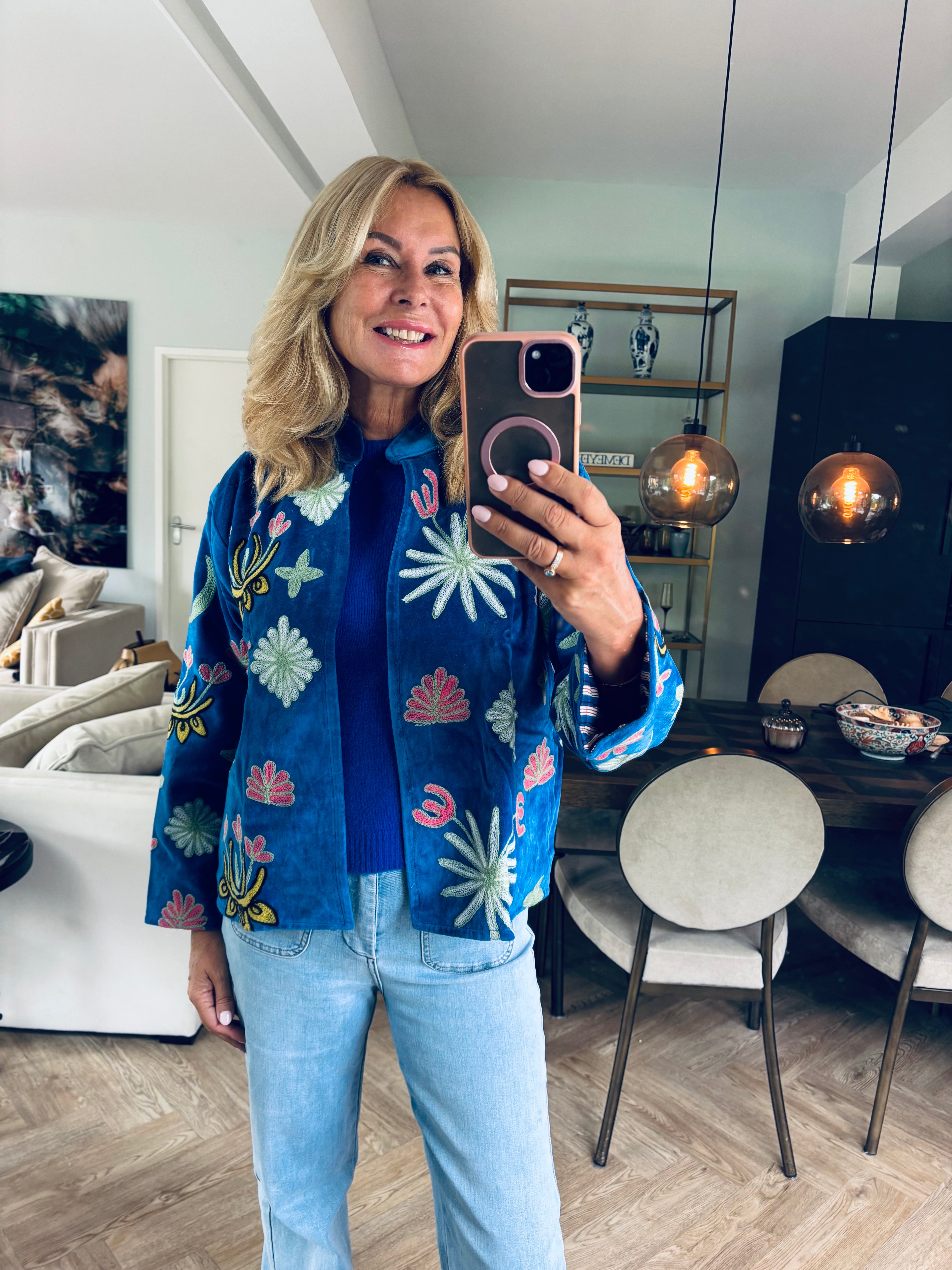 Coat velvet tiger cobalt