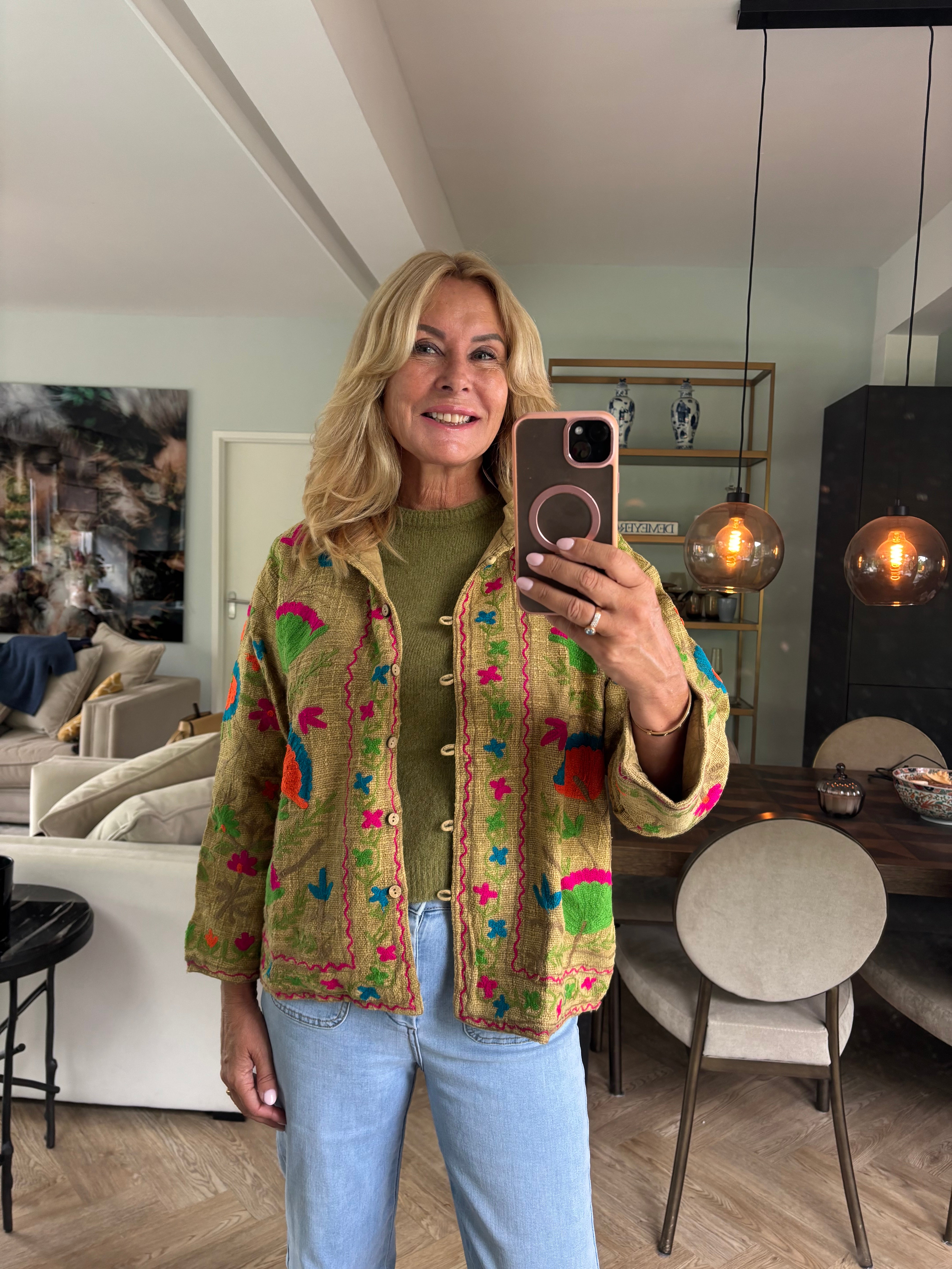Jacket embroidery flower green